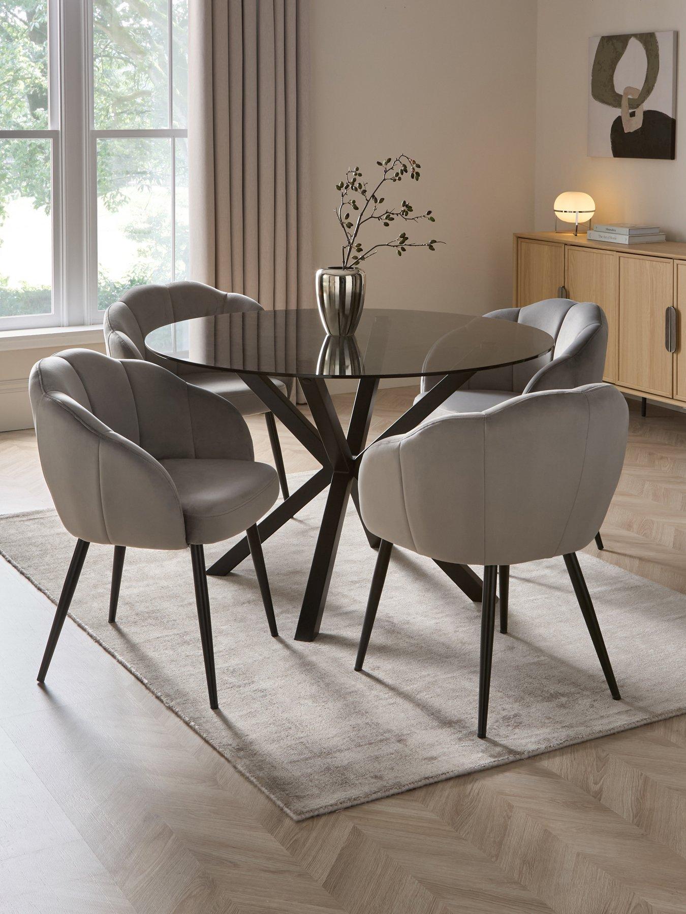 The Very Collection Chopstick 120cm Round Dining Table  &  4 Angel Velvet Chairs