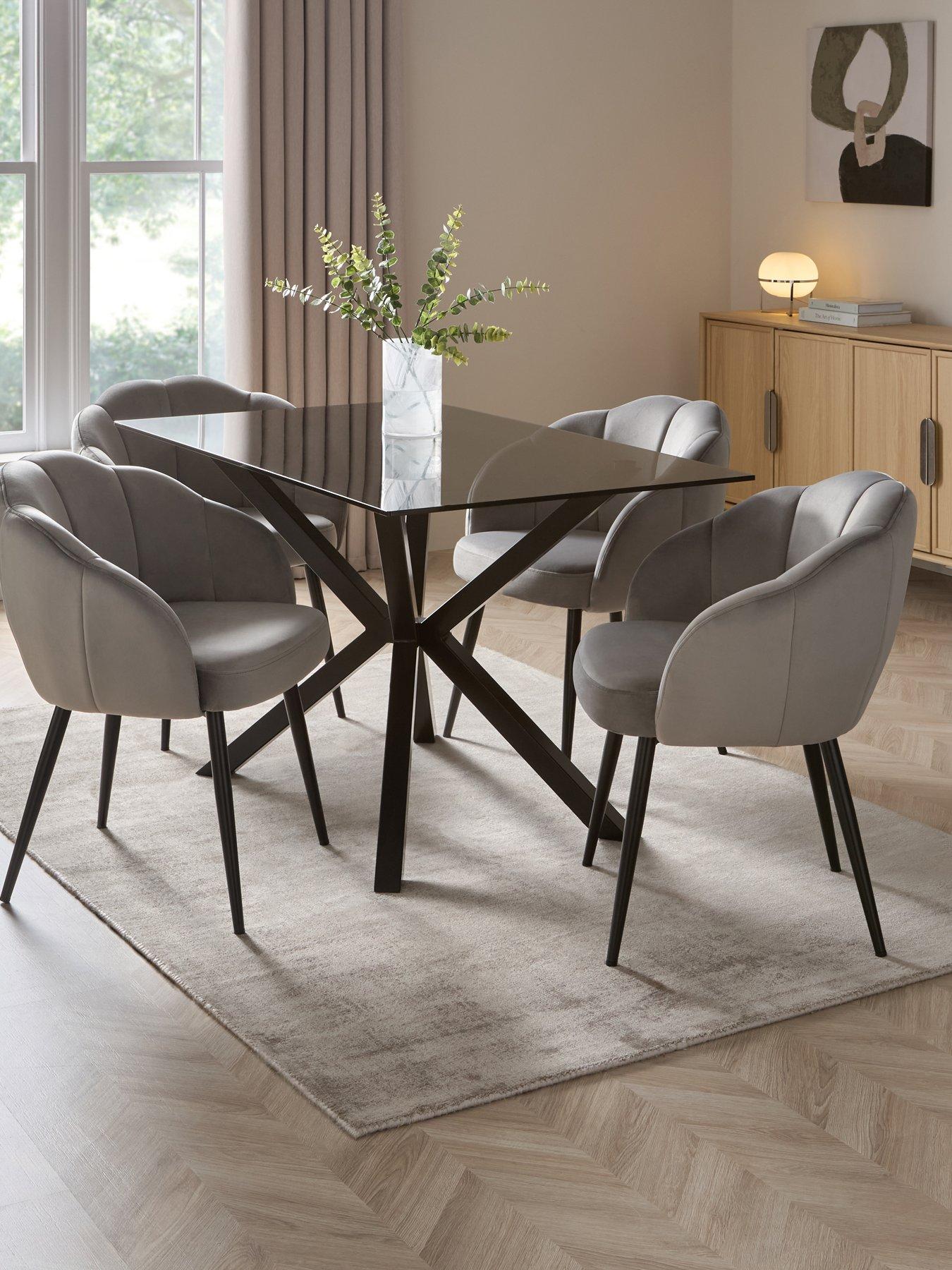 The Very Collection Chopstick 130cm Rectangular Dining Table  &  4 Angel Velvet Chairs