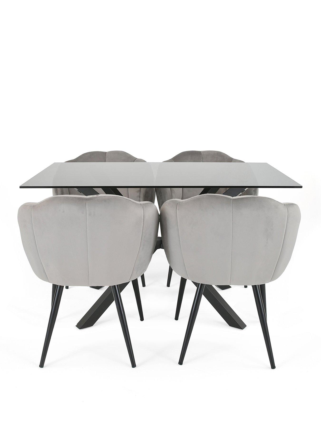 Image 2 of 6 of The Very Collection Chopstick 130cm Rectangular Dining Table &amp; 4 Angel Velvet Chairs