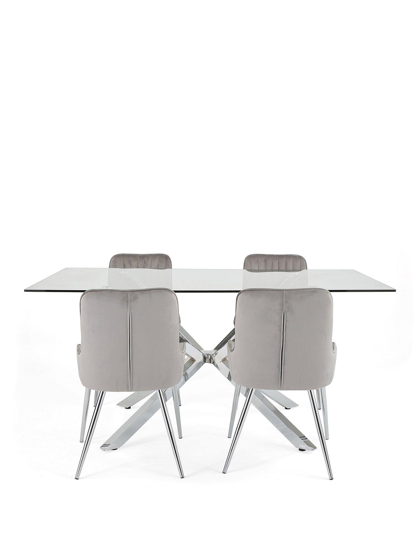 Image 2 of 7 of The Very Collection Chopstick Chrome 160&nbsp;cm Rectangular Dining Table + 4 Alisha Grey/Chrome Chairs