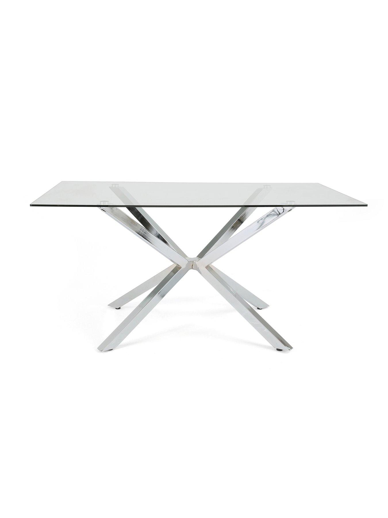 Image 4 of 7 of The Very Collection Chopstick Chrome 160&nbsp;cm Rectangular Dining Table + 4 Alisha Grey/Chrome Chairs