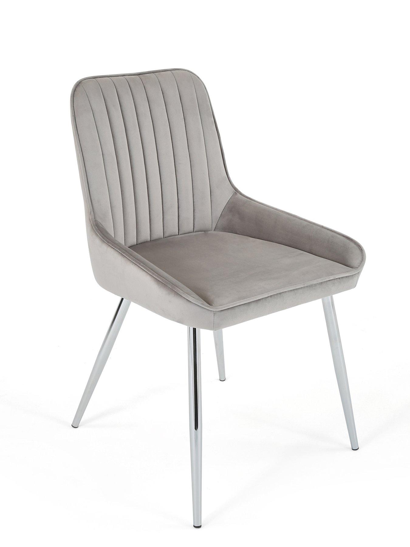 Image 6 of 7 of The Very Collection Chopstick Chrome 160&nbsp;cm Rectangular Dining Table + 4 Alisha Grey/Chrome Chairs