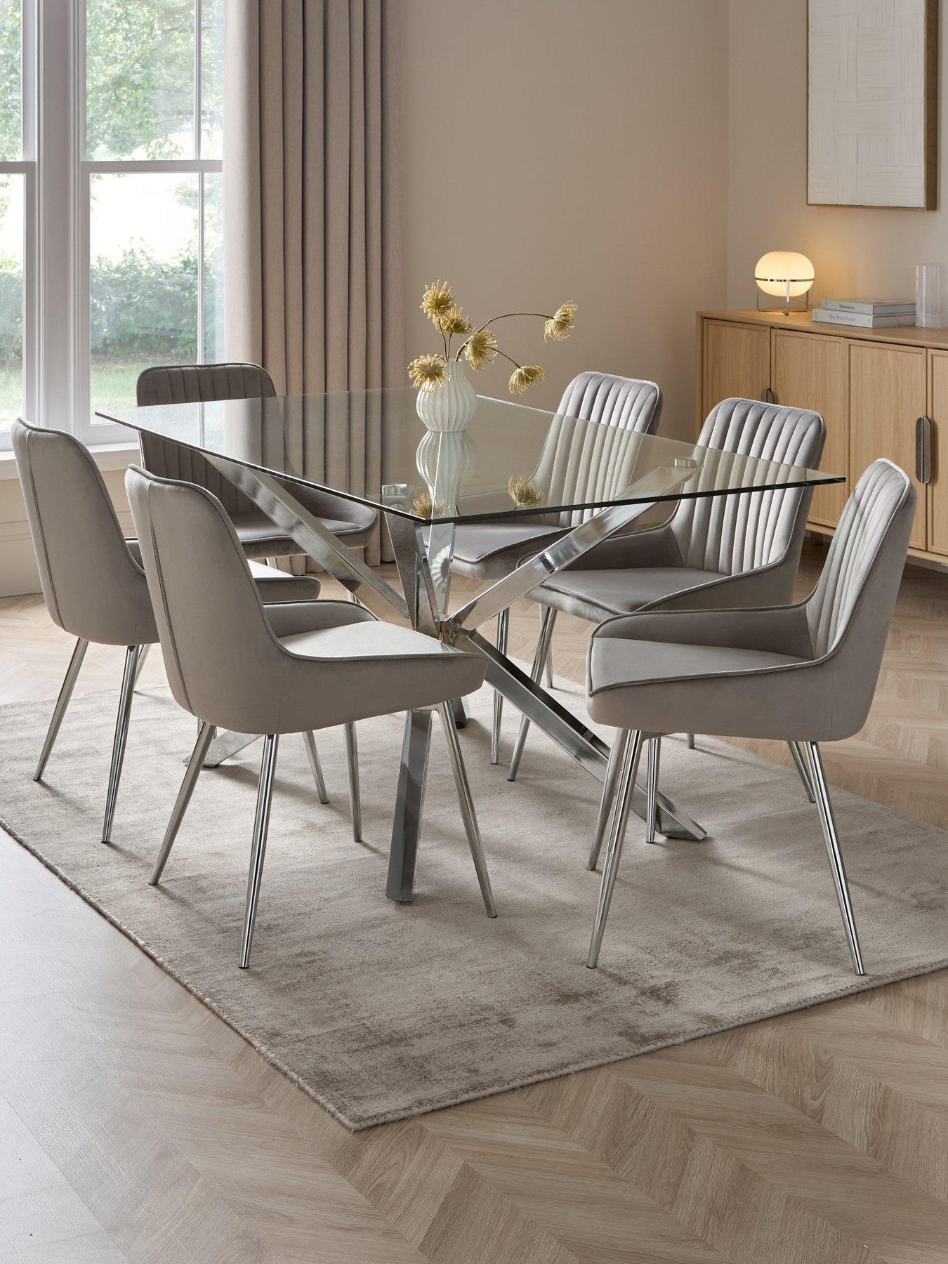 The Very Collection Chopstick Chrome 160cm Rectangular Dining Table & 6 Alisha Grey/chrome Chairs