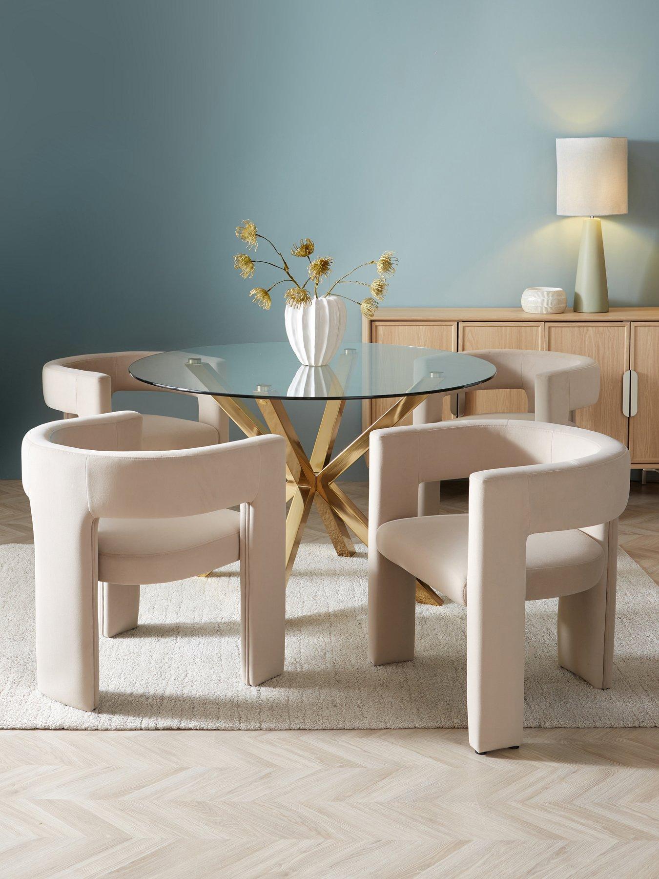 The Very Collection Chopstick 120 cm Brass Leg Dining Table + 4 Nell Taupe Dining Chairs - Brass/Taupe
