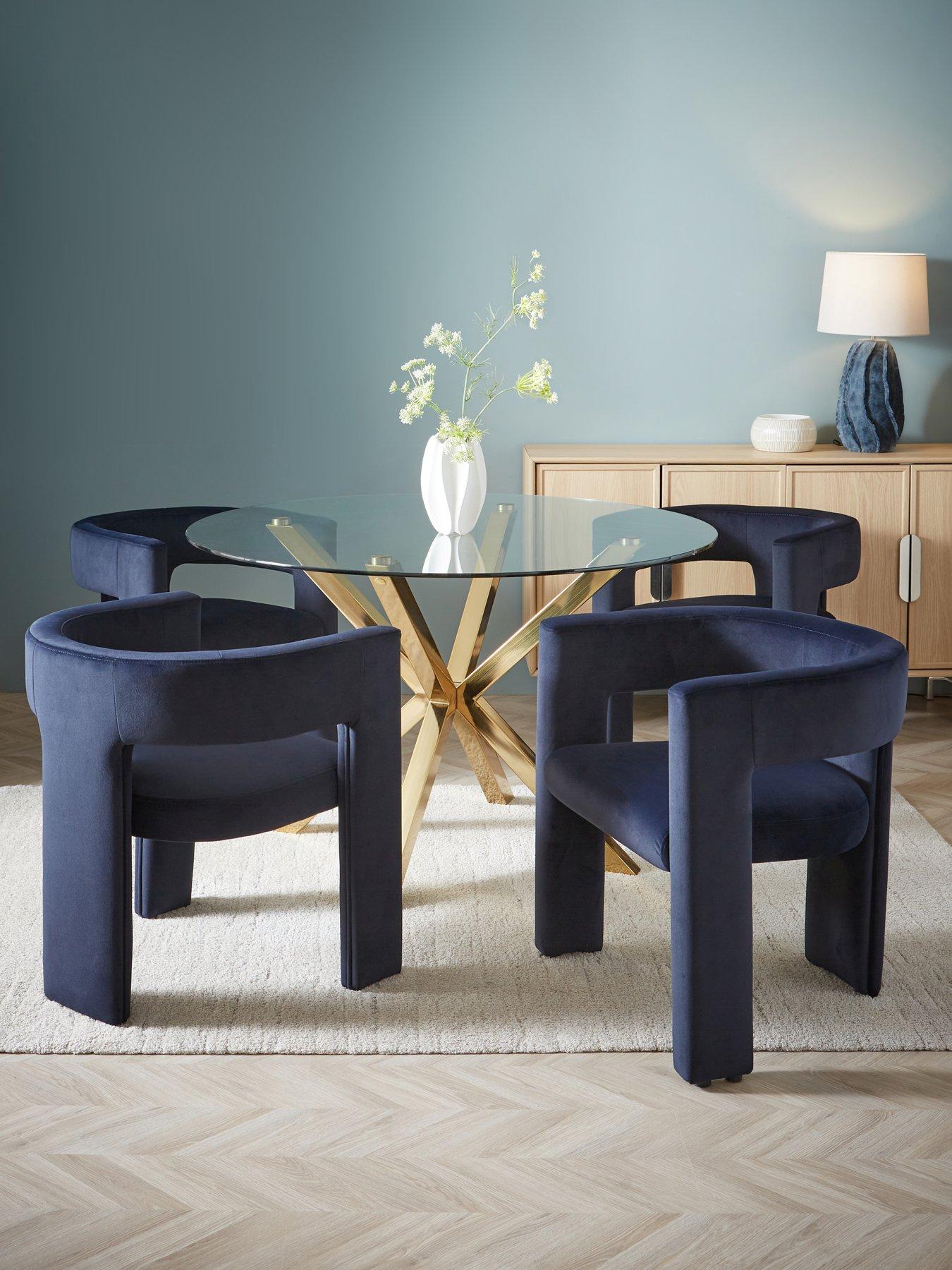 The Very Collection Chopstick 120 cm Brass Dining Table + 4 Nell Navy Dining Chairs