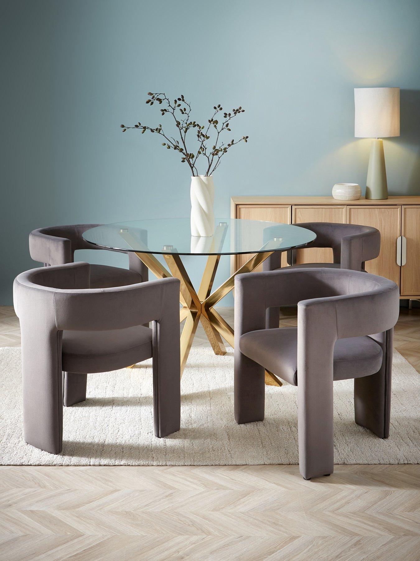 Image 1 of 7 of The Very Collection Chopstick 120cm Brass Dining Table &amp; 4 Nell Grey Dining Chairs