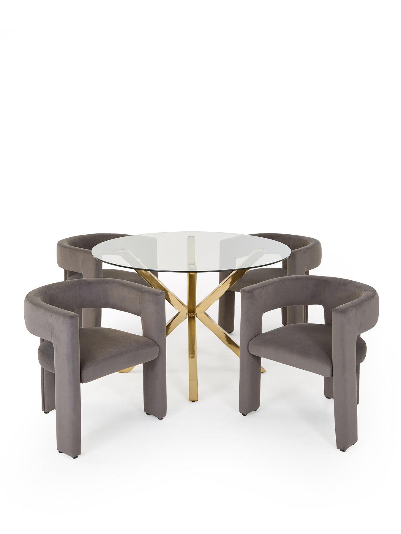 Image 2 of 7 of The Very Collection Chopstick 120cm Brass Dining Table &amp; 4 Nell Grey Dining Chairs
