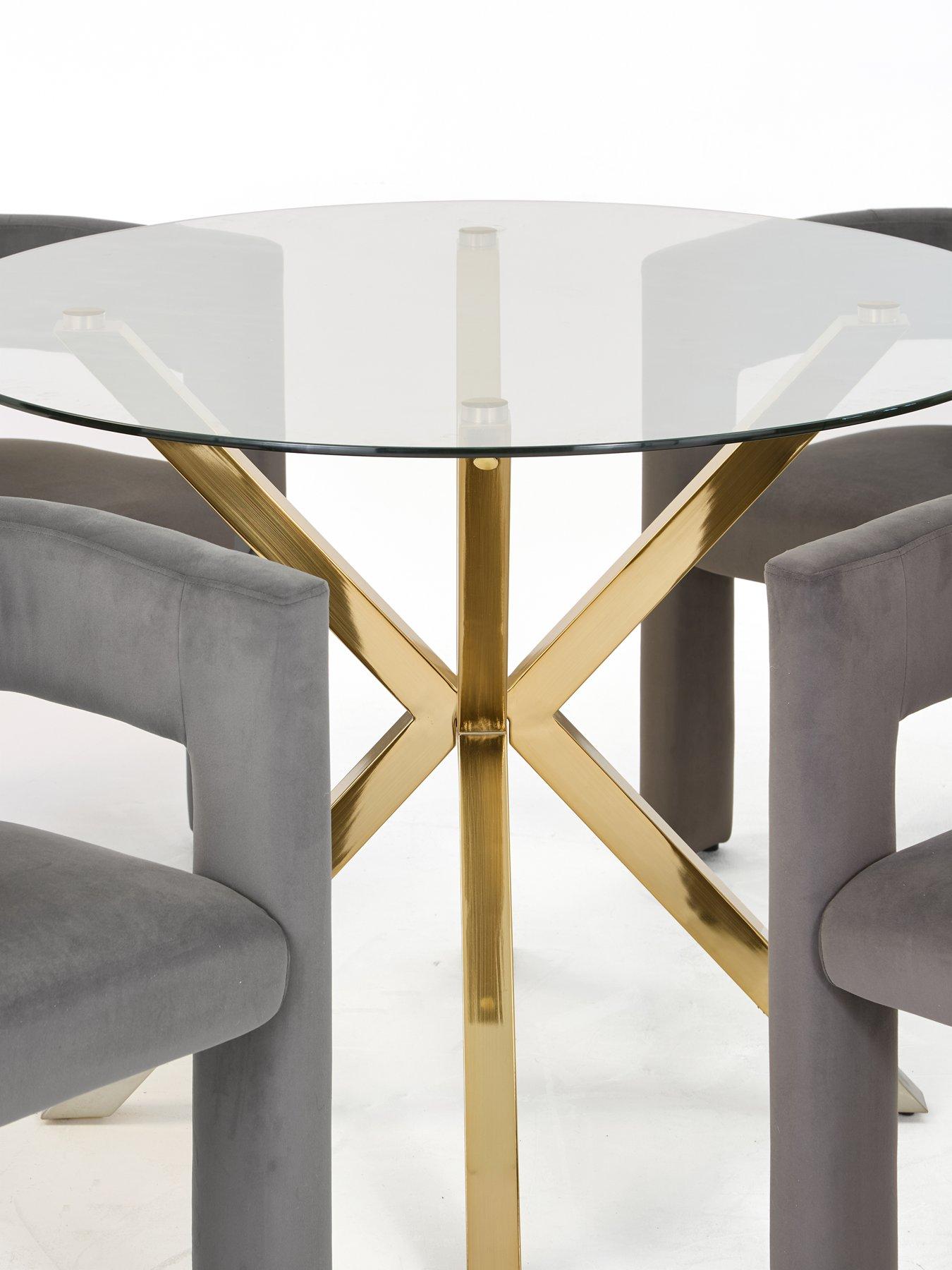 Image 4 of 7 of The Very Collection Chopstick 120cm Brass Dining Table &amp; 4 Nell Grey Dining Chairs