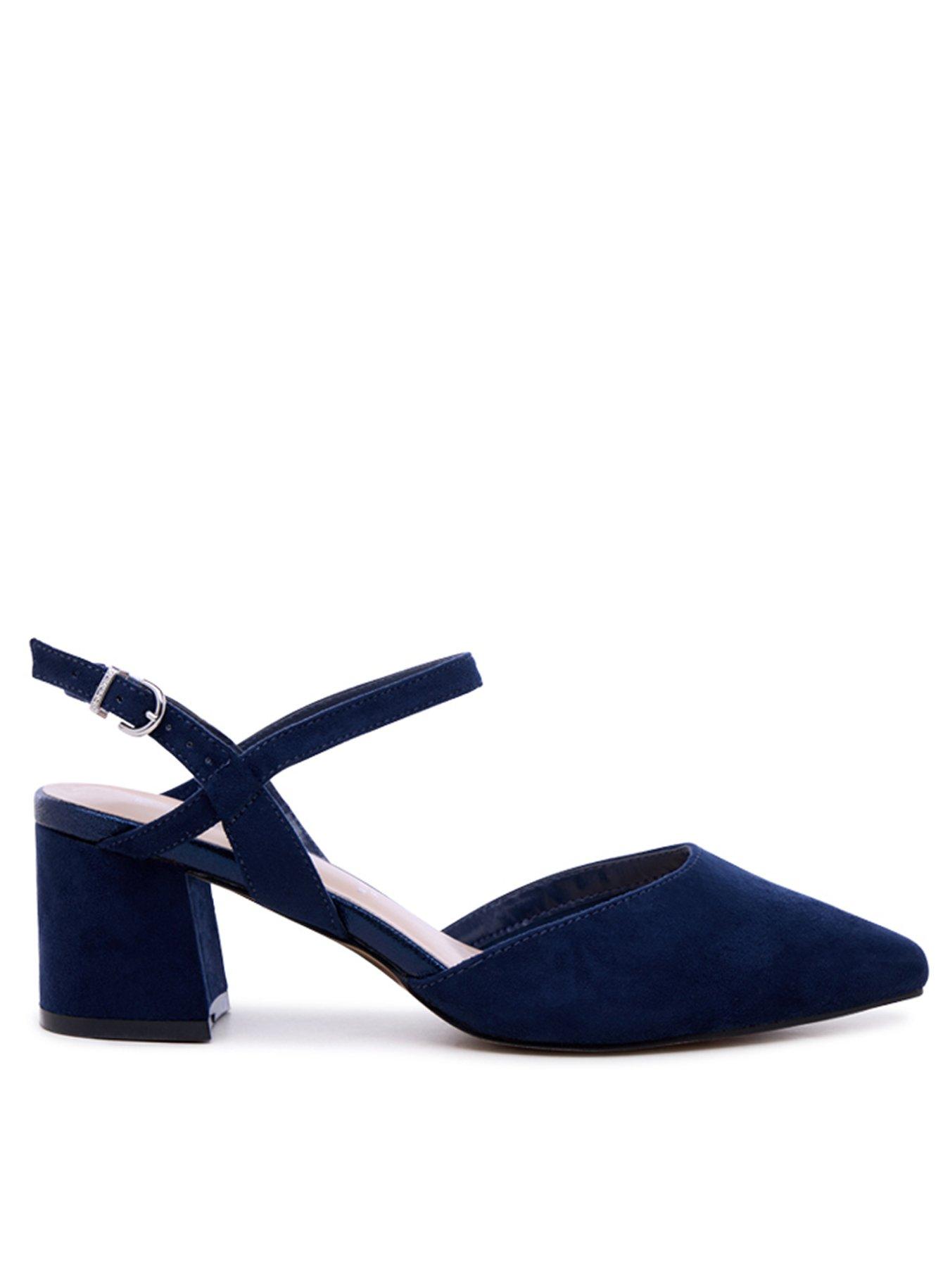 Paradox London Wide Fit Gloriette Closed Toe Block Heel - Navy