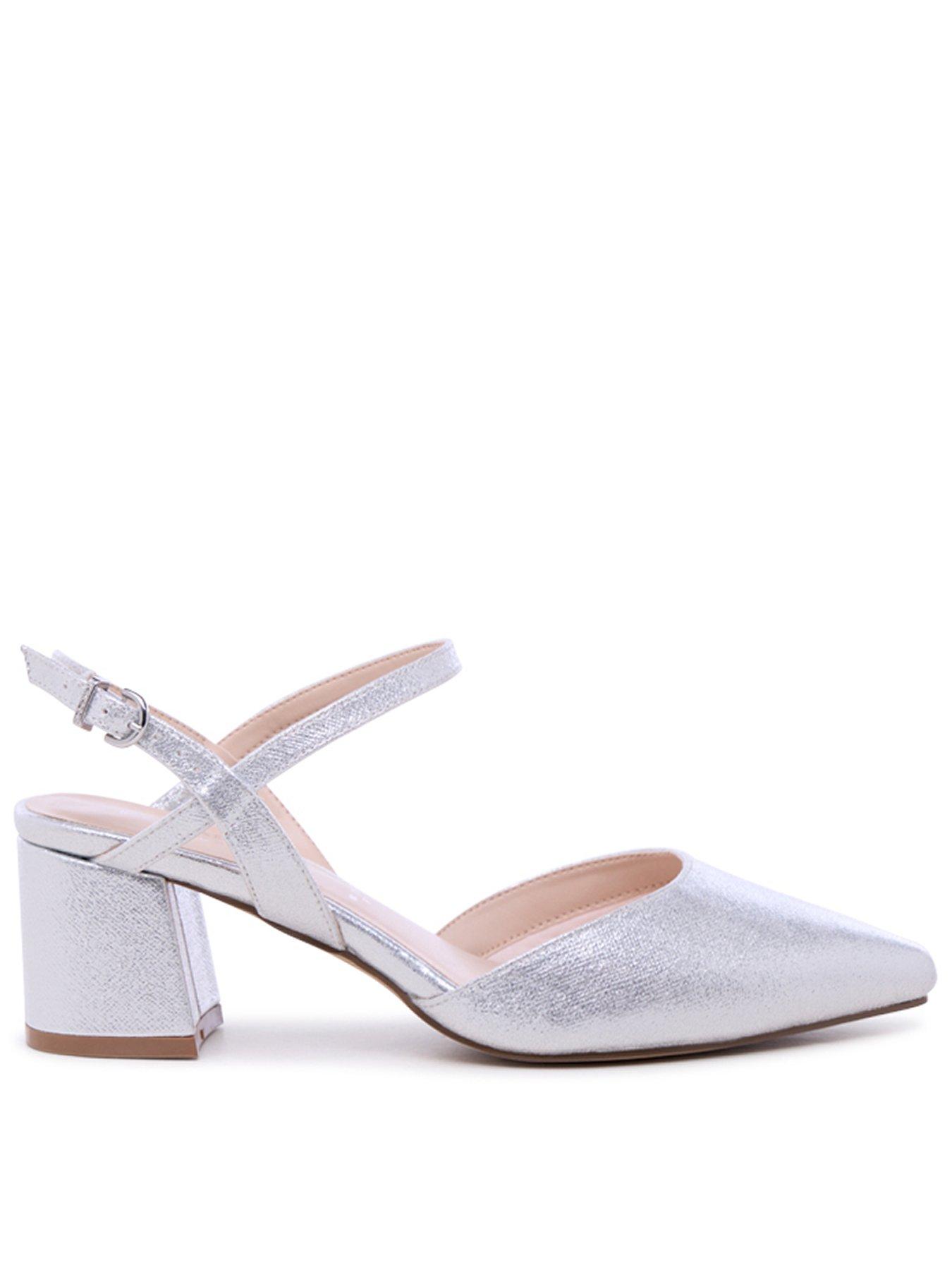 Paradox London Wide Fit Gloriette Ankle Buckle Strap Court Heel - Silver