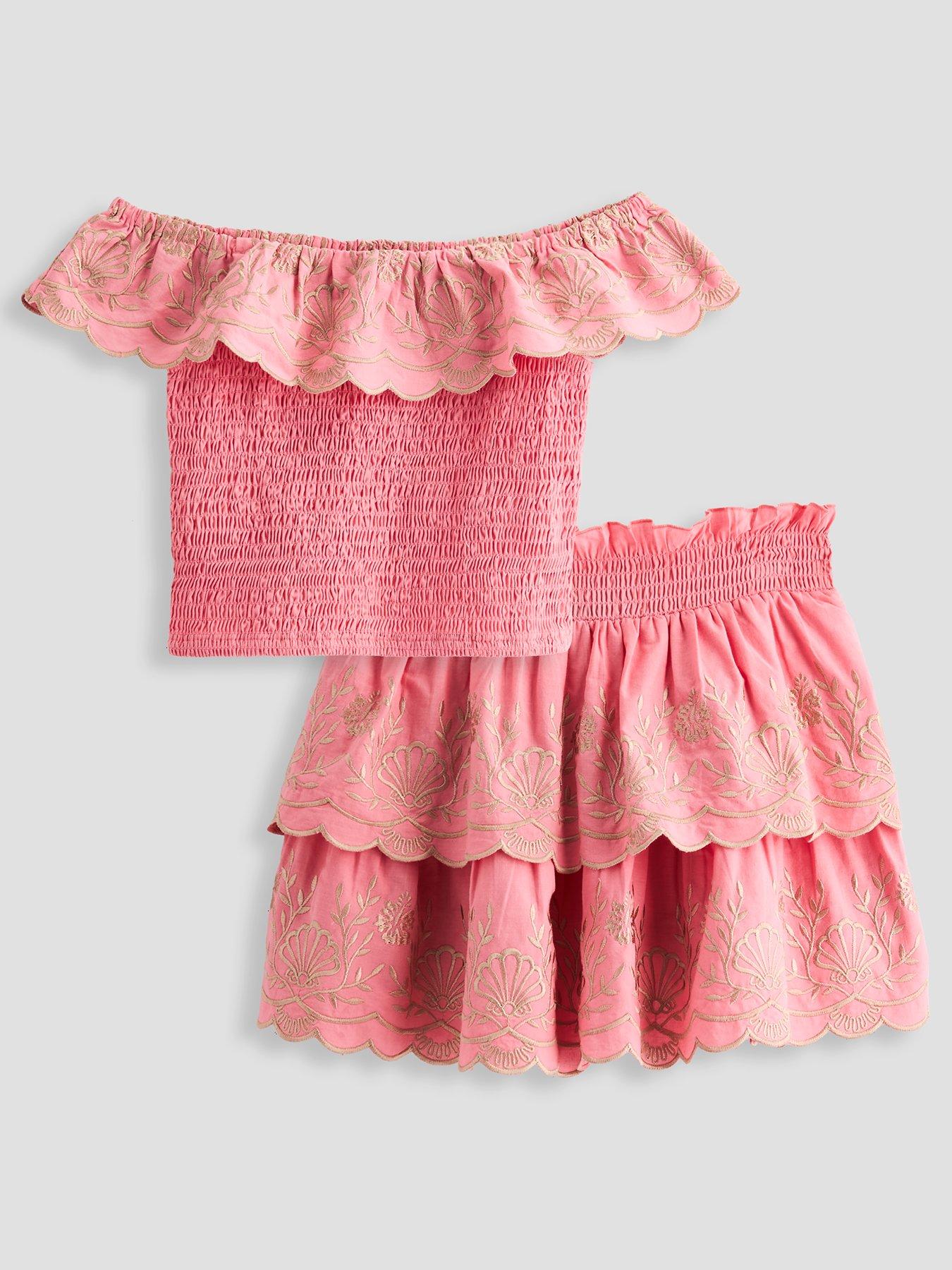 The Very Collection Girls Top And Tiered Skirt With Rope Shell Detail - Print