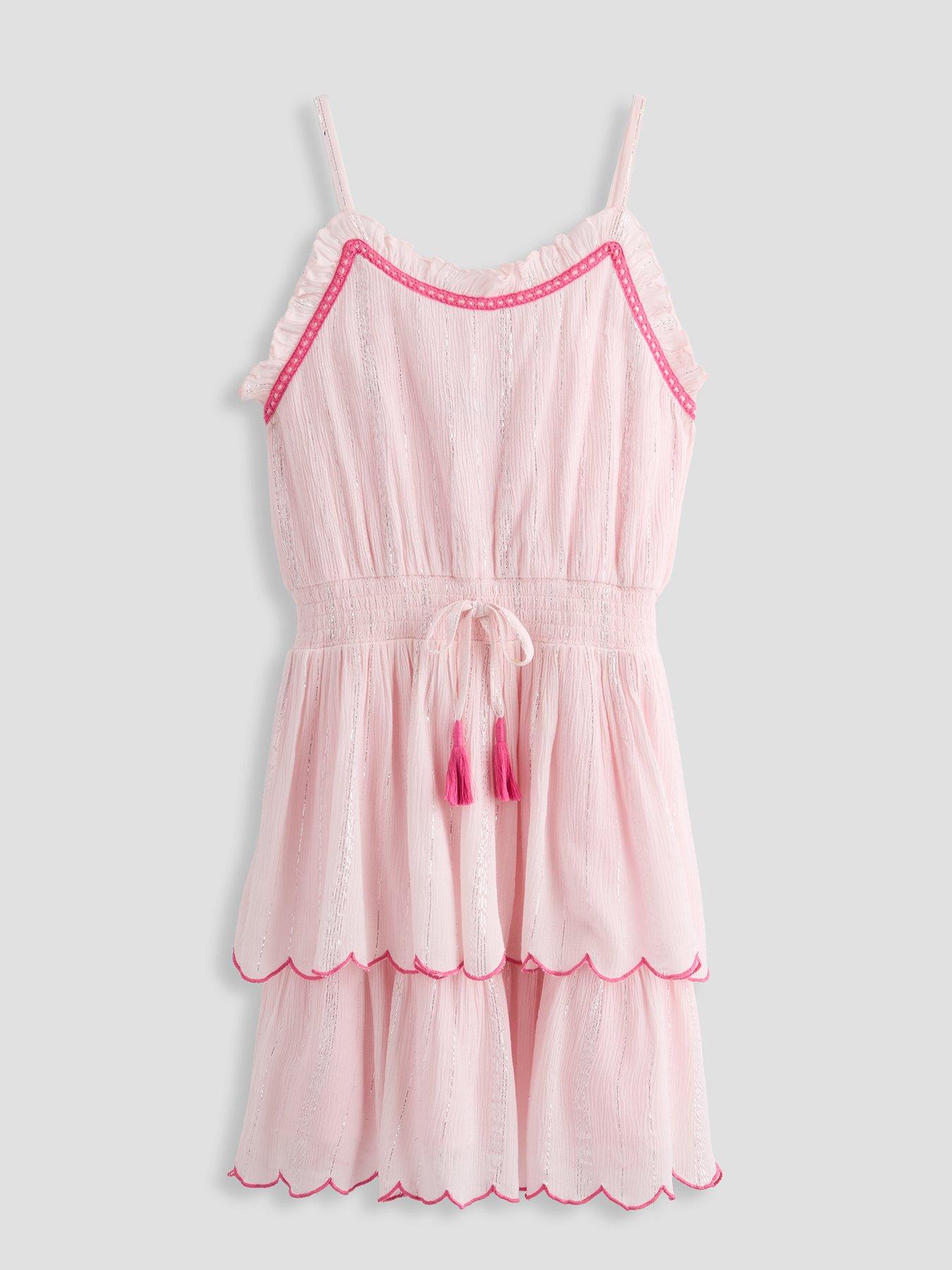 The Very Collection Girls Tie Waist Strappy Tiered Dress - Pink