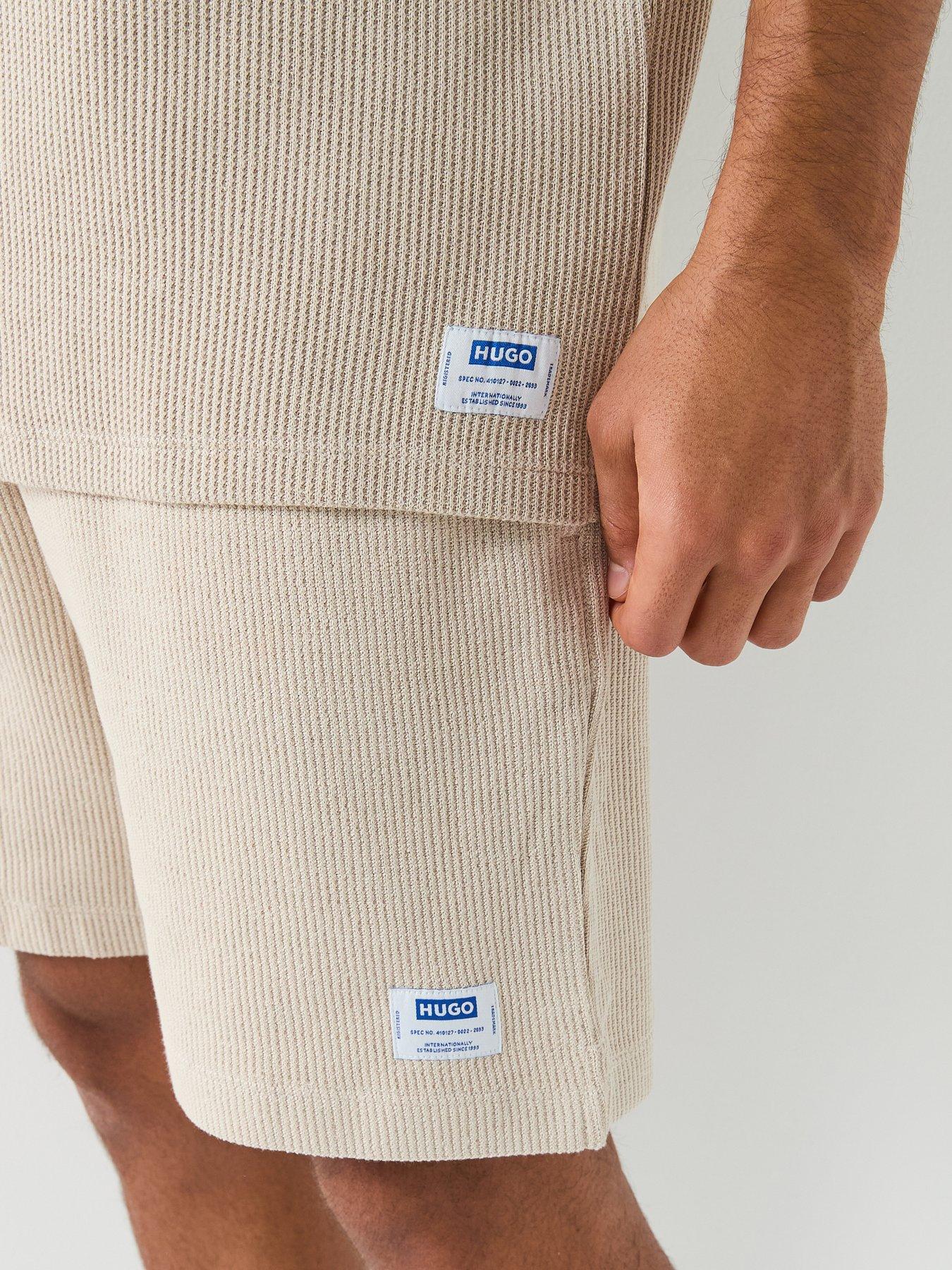 Image 4 of 4 of HUGO Blue Logo Patch&nbsp;Cotton-Jersey T-Shirt - Light Beige