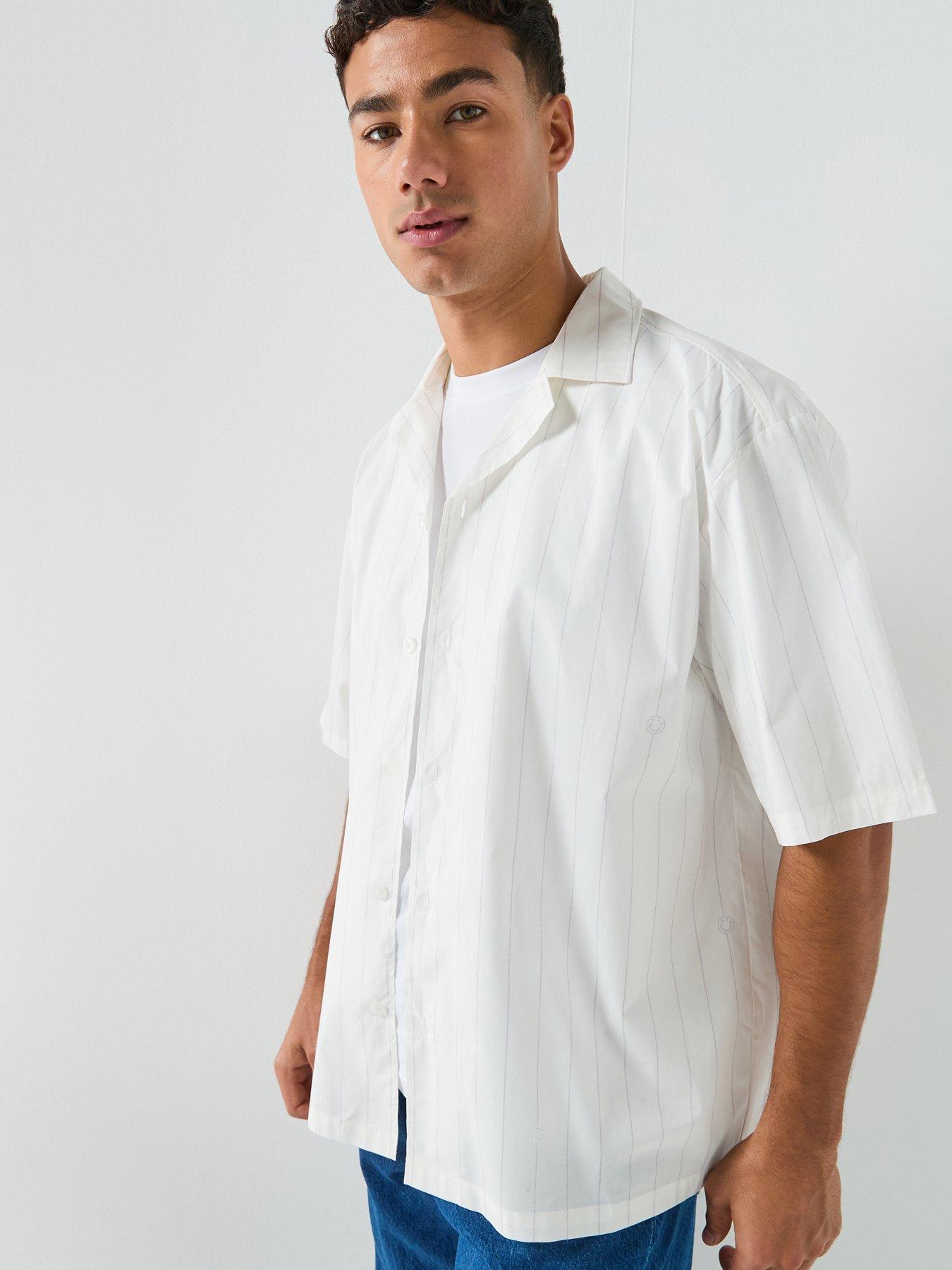 HUGO: Blue Eligino Relaxed Fit Short Sleeve Shirt - White