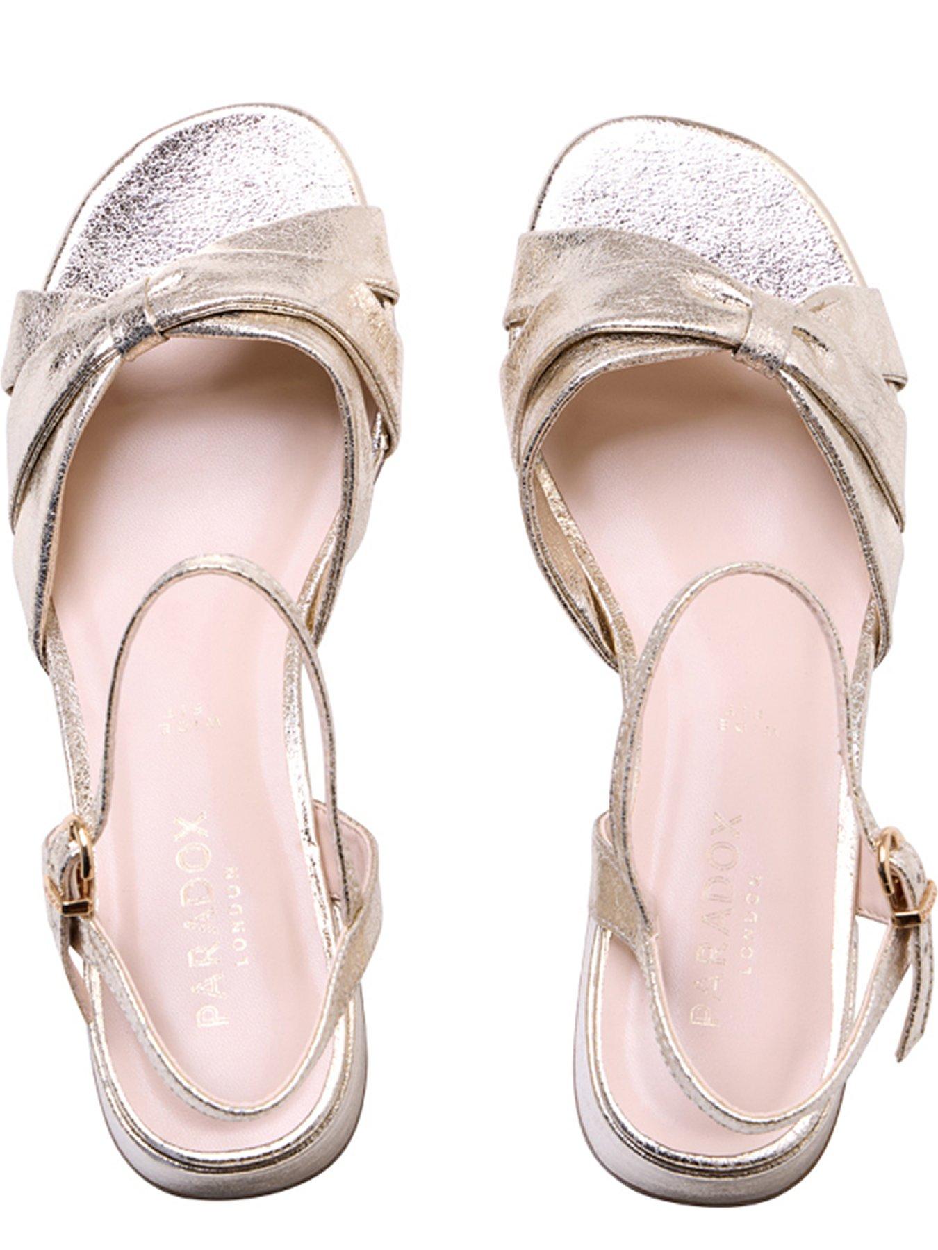 Image 4 of 7 of Paradox London Wide Fit Nirvani Buckle Strap Block Heel - Champagne