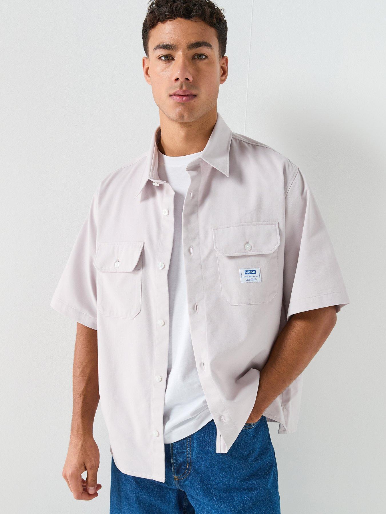 HUGO Blue Ekyno Oversized Fit Short Sleeve Shirt - Purple