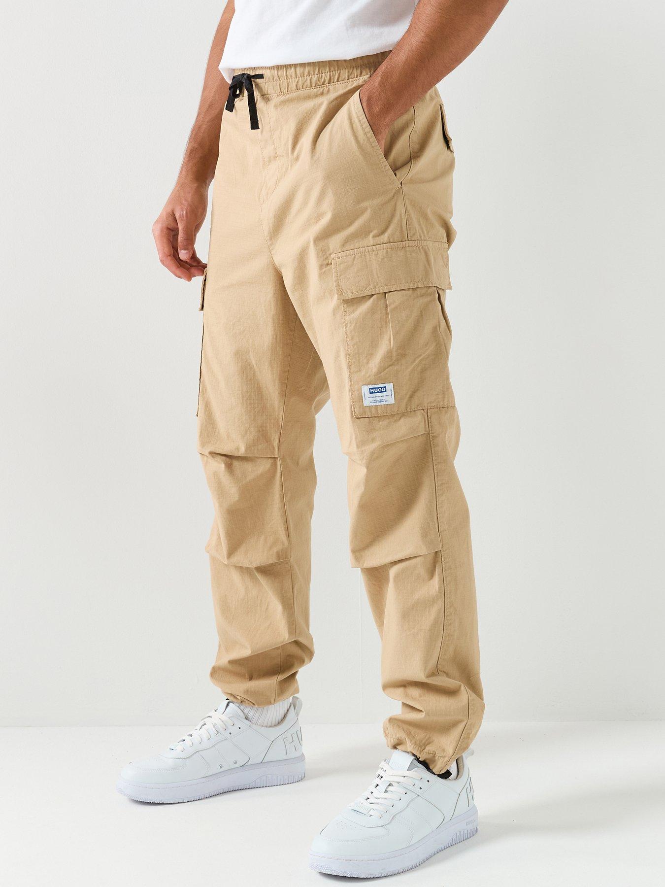 HUGO Blue Gadic262 Relaxed Fit Cargo Trousers, Beige, Size S, Men
