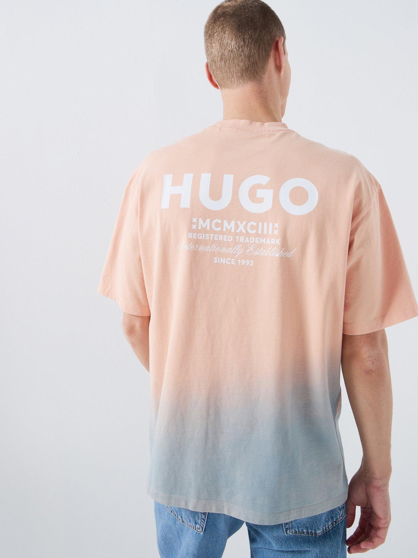 HUGO Blue Nalono Ombre International Logo T-Shirt - Orange