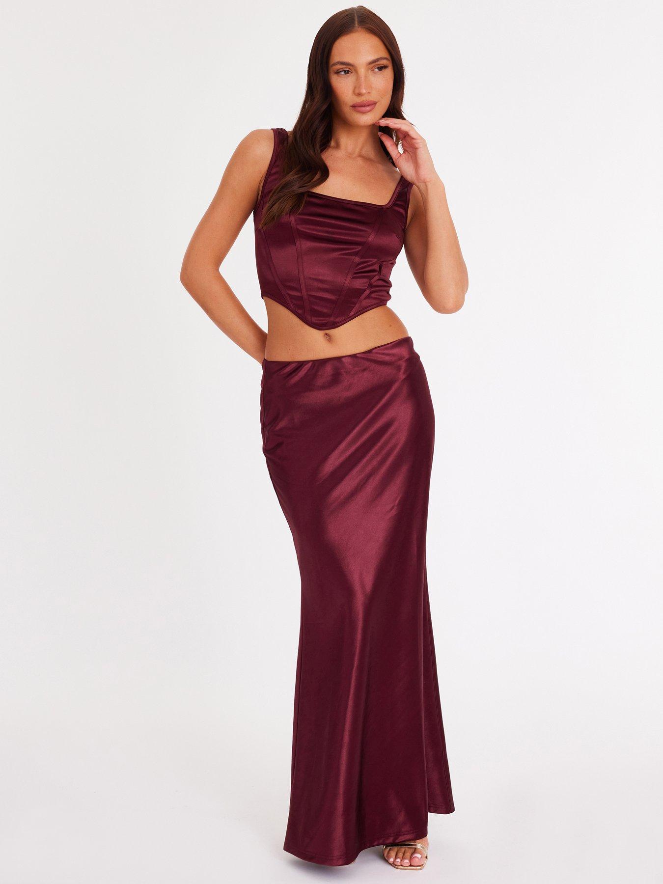 Quiz Burgundy Satin Corset Crop Top