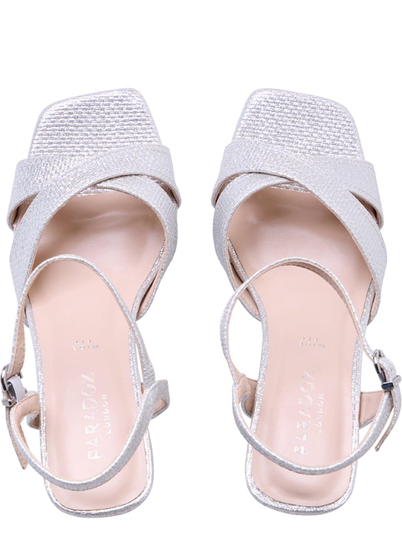 Image 4 of 7 of Paradox London Wide Fit Tassia Sparkle Square Toe Heel - Silver
