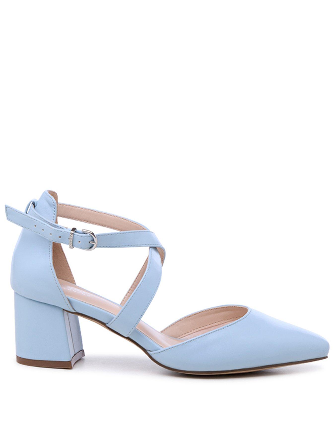 Paradox London Wide Fit Ffion Block Heel Court Shoe - Powder Blue