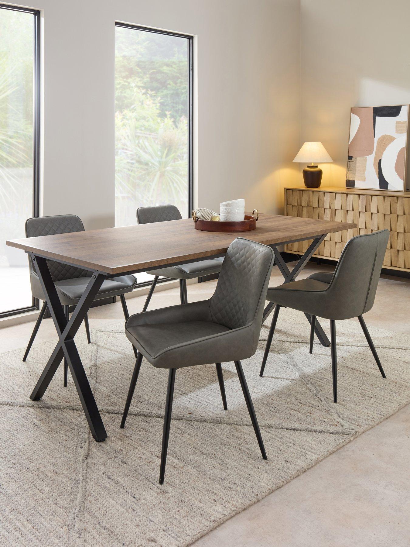 The Very Collection Harlem Mid Oak Dining Table & 4 Sorena Grey Dining Chairs