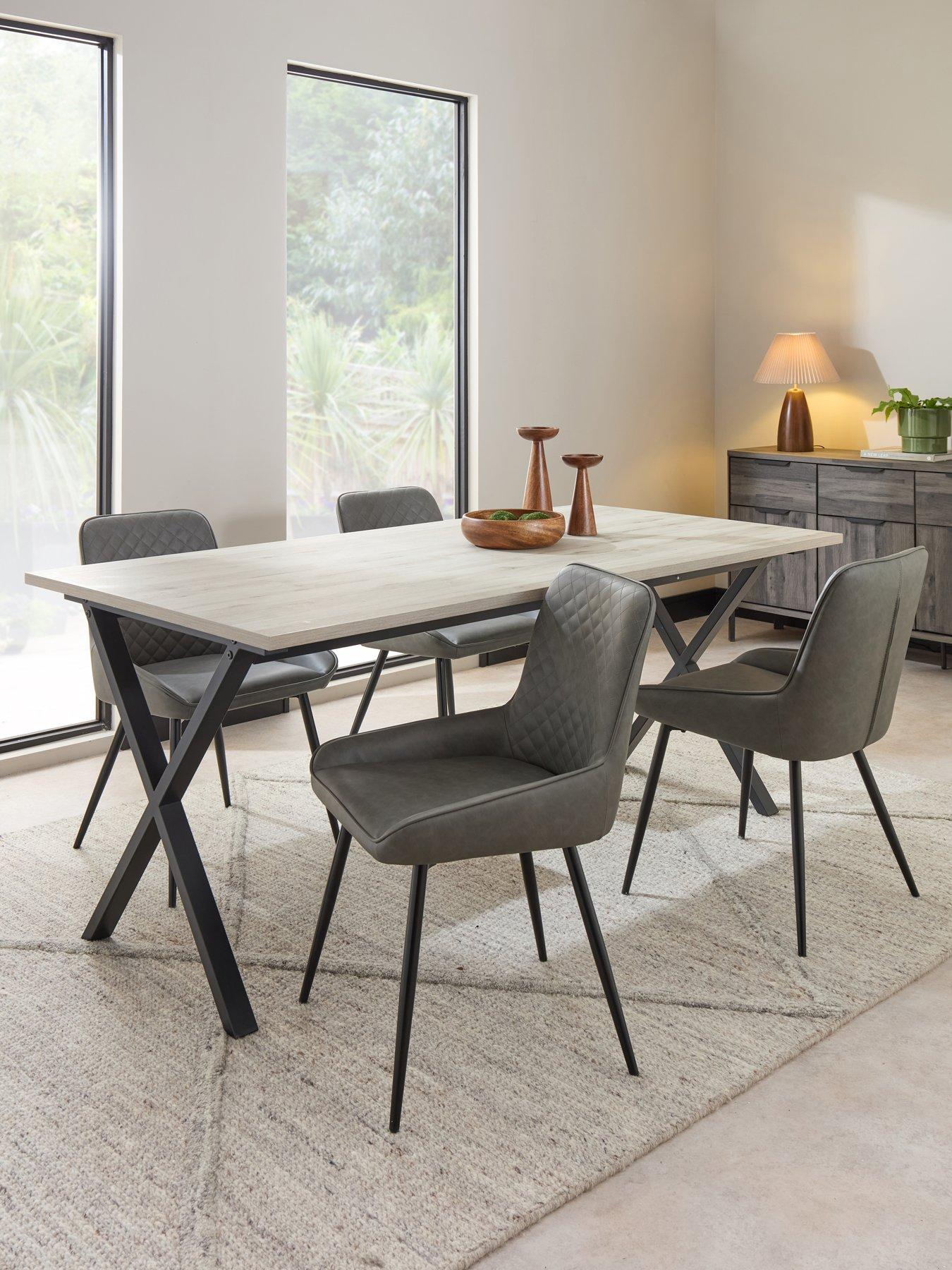 The Very Collection Harlem Grey Oak Dining Table + 4 Sorena Grey Dining Chairs