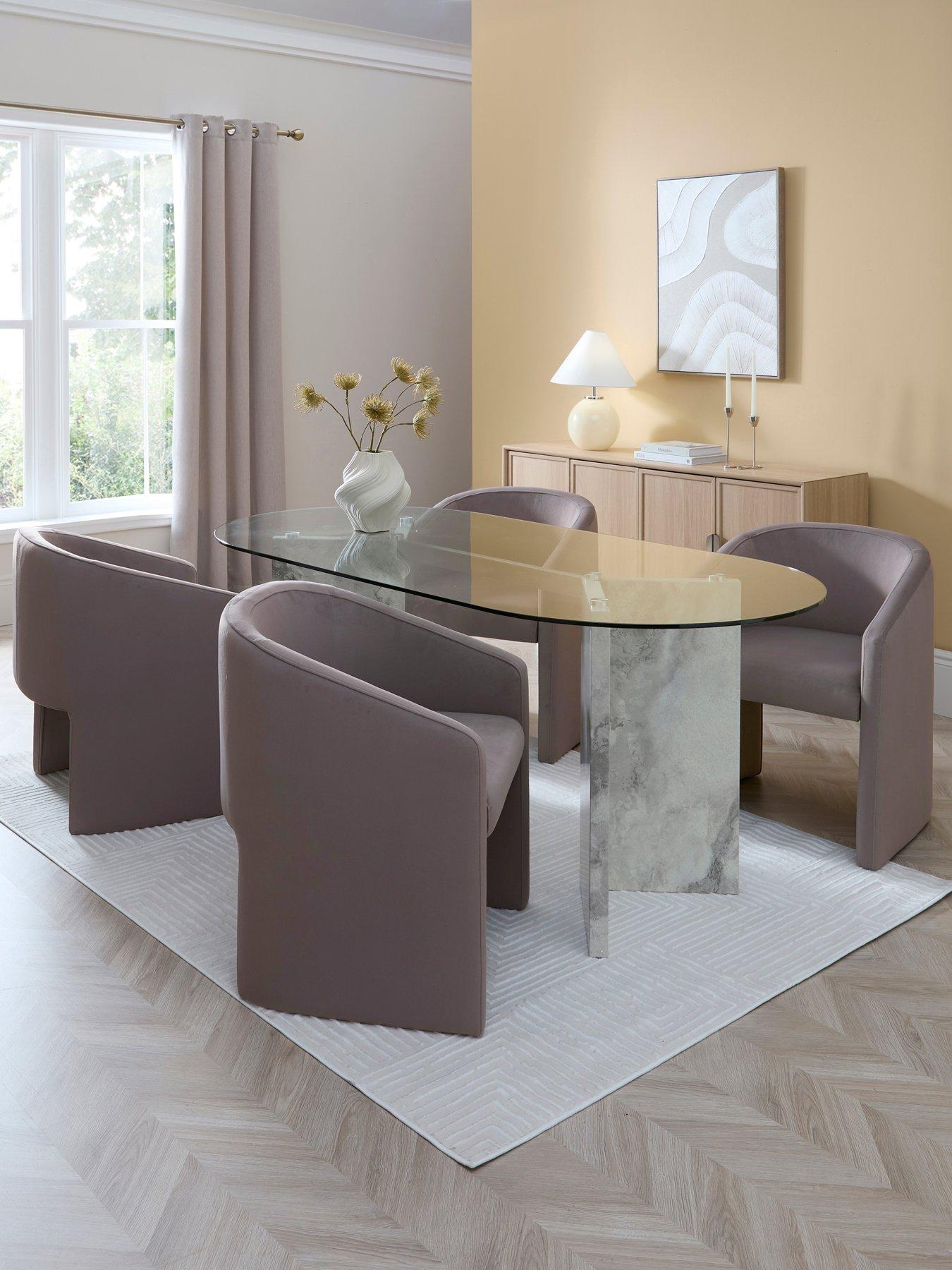 Image 1 of 7 of The Very Collection Lavine 180cm Dining Table with Glass Top + 4 Mira Dining Chairs - FSC&reg; Certified