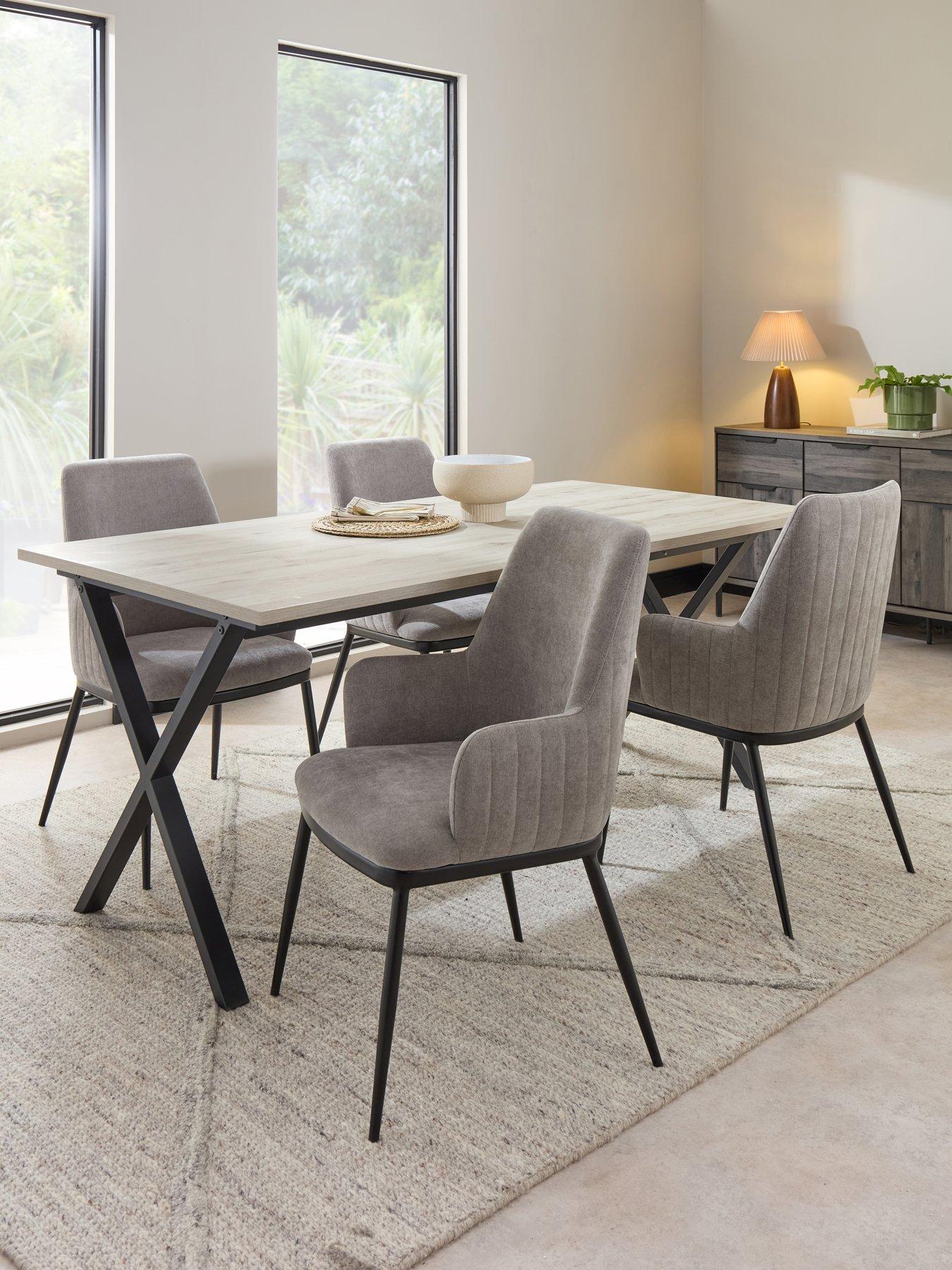 The Very Collection Harlem 180cm Grey Oak Dining Table  & 4 Nina Light Grey Dining Chairs