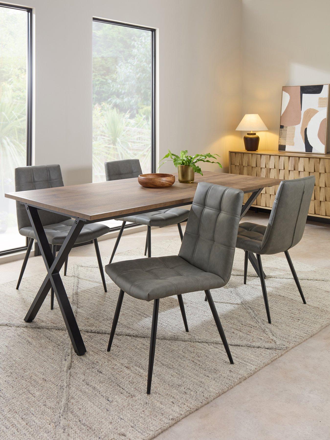 The Very Collection Harlem Mid Oak Dining Table  &  4 Harlem Grey Dining Chairs - FSC® Certified