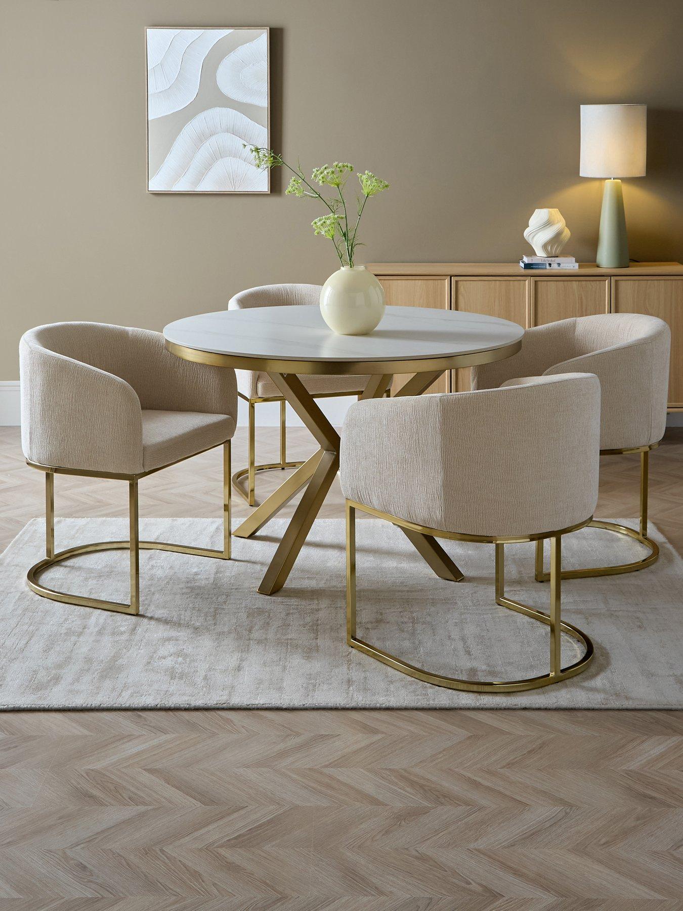 The Very Collection Savannah 120cm Round Faux Marble Dining Table With 4 Nea Dining Chairs - FSC® Certified