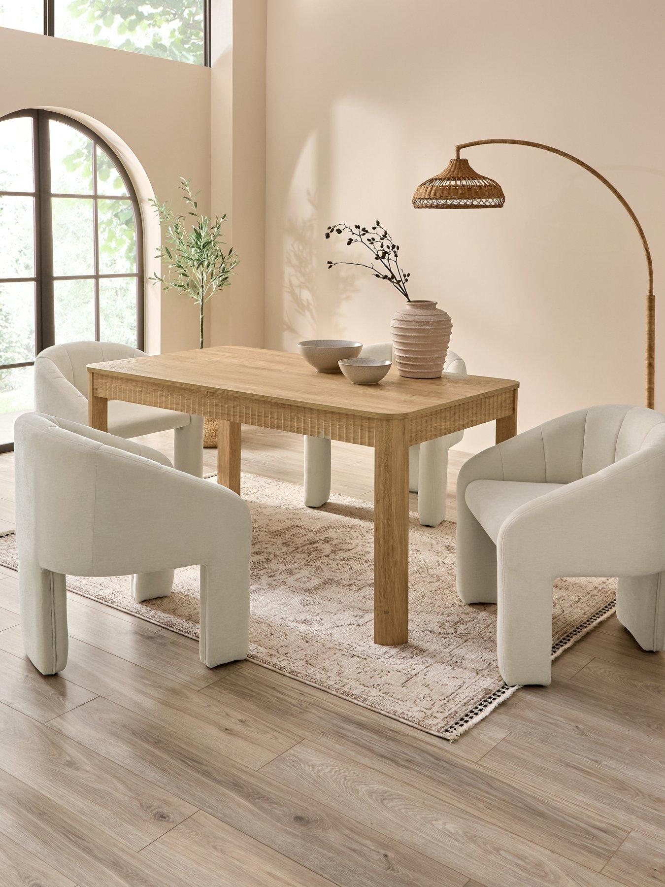Michelle Keegan Home Sculpt 160 cm Dining Table + 4 Nola Dining Chairs - Oak/Natural