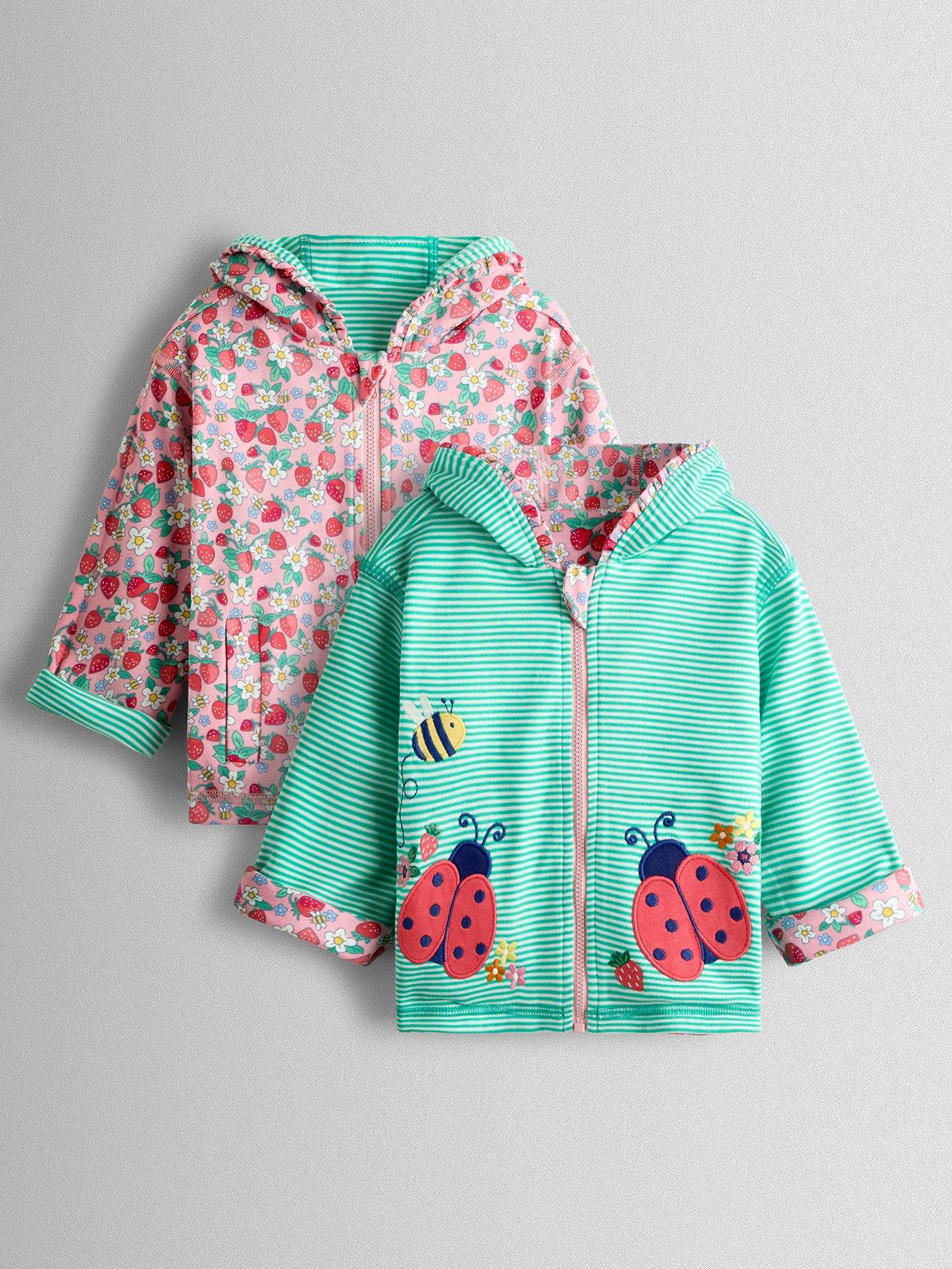 JoJo Maman Bebe Toddler Girls Strawberry And Ladybird Reversible Hoodie - Light Pink