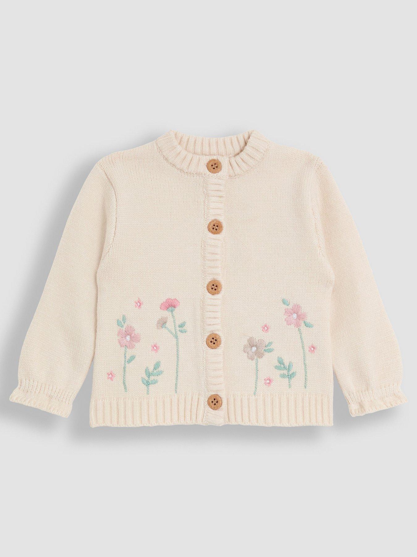 JoJo Maman Bebe Baby Girls Floral Embroidered Cardigan - Cream