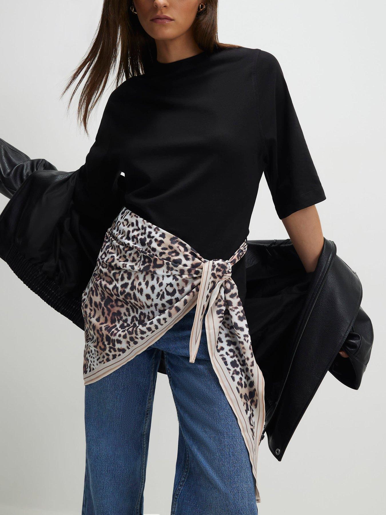 River Island Short Sleeve Scarf Mix T-Shirt - Black