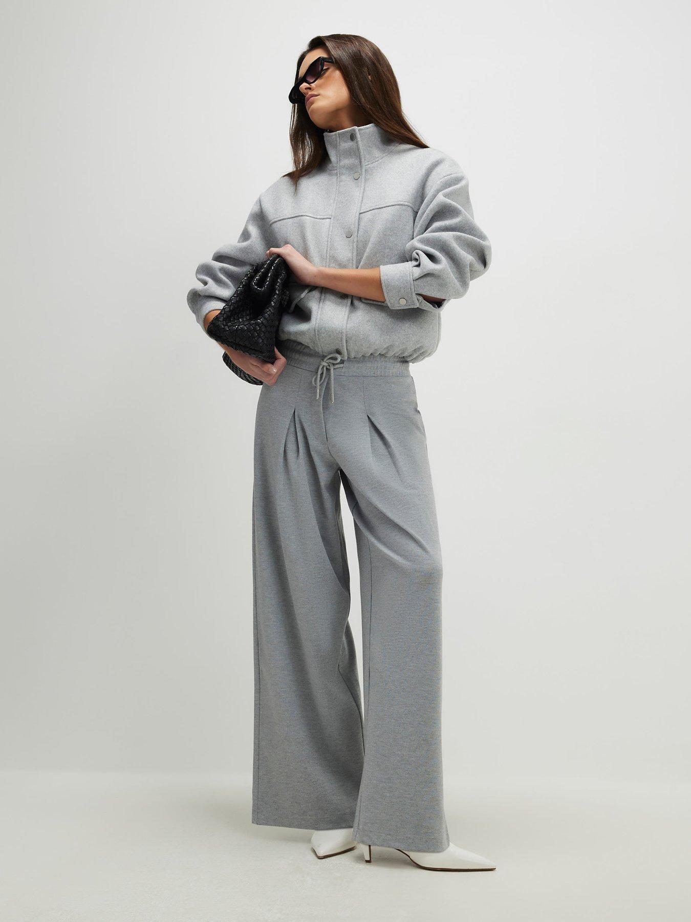 Image 1 of 4 of River Island Drawstring Wide Leg Trousers - Grey