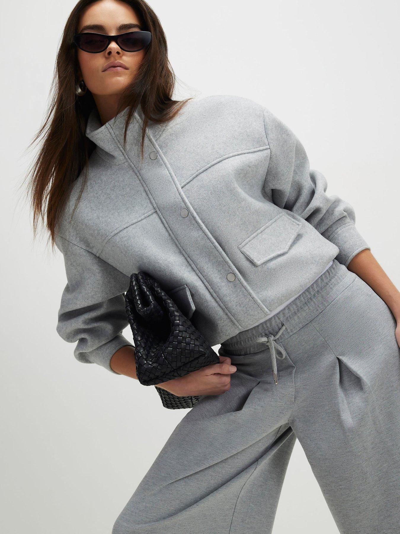 Image 4 of 4 of River Island Drawstring Wide Leg Trousers - Grey