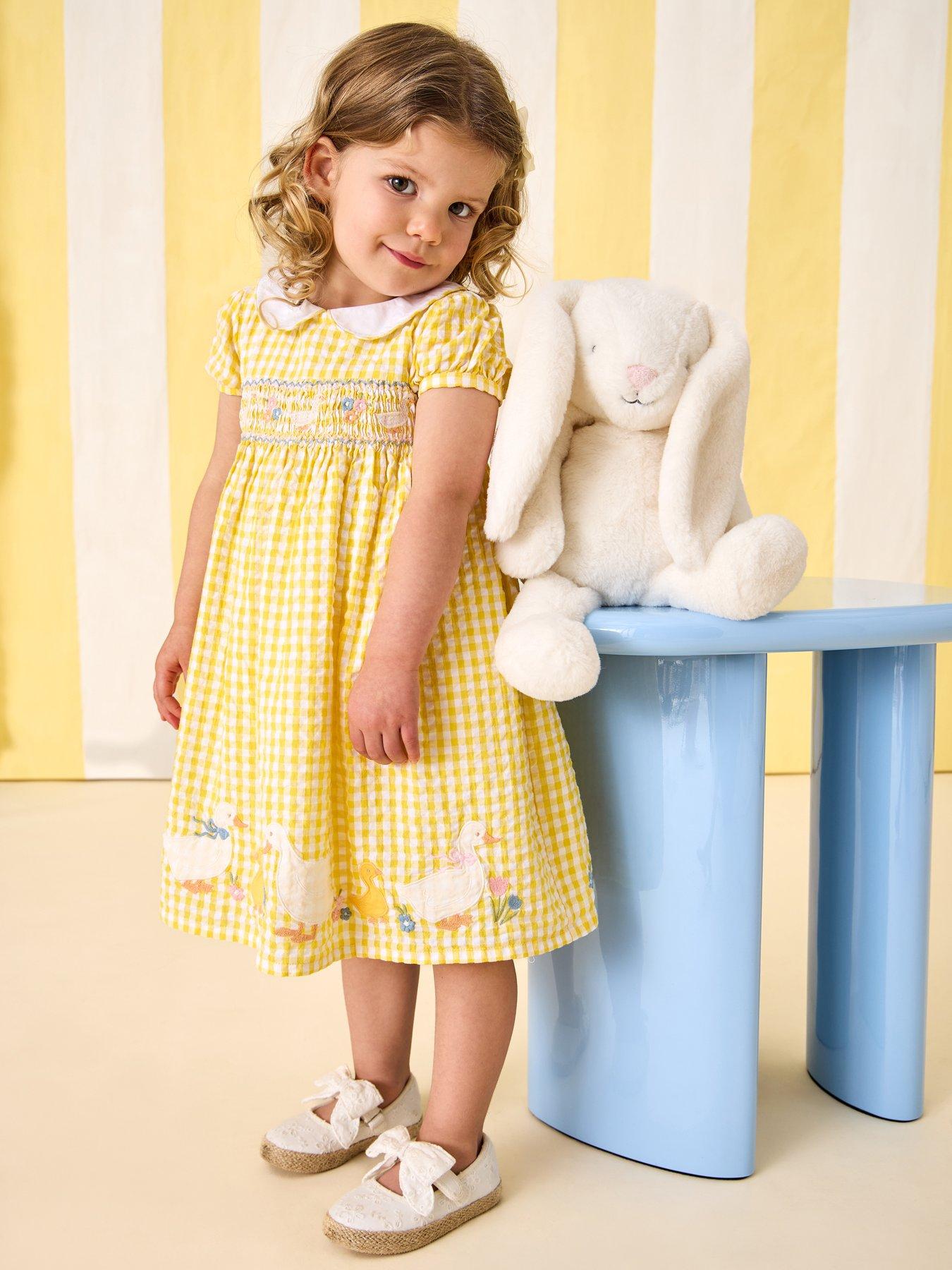 JoJo Maman Bebe Toddler Girls Duck Applique Smocked Dress - Yellow