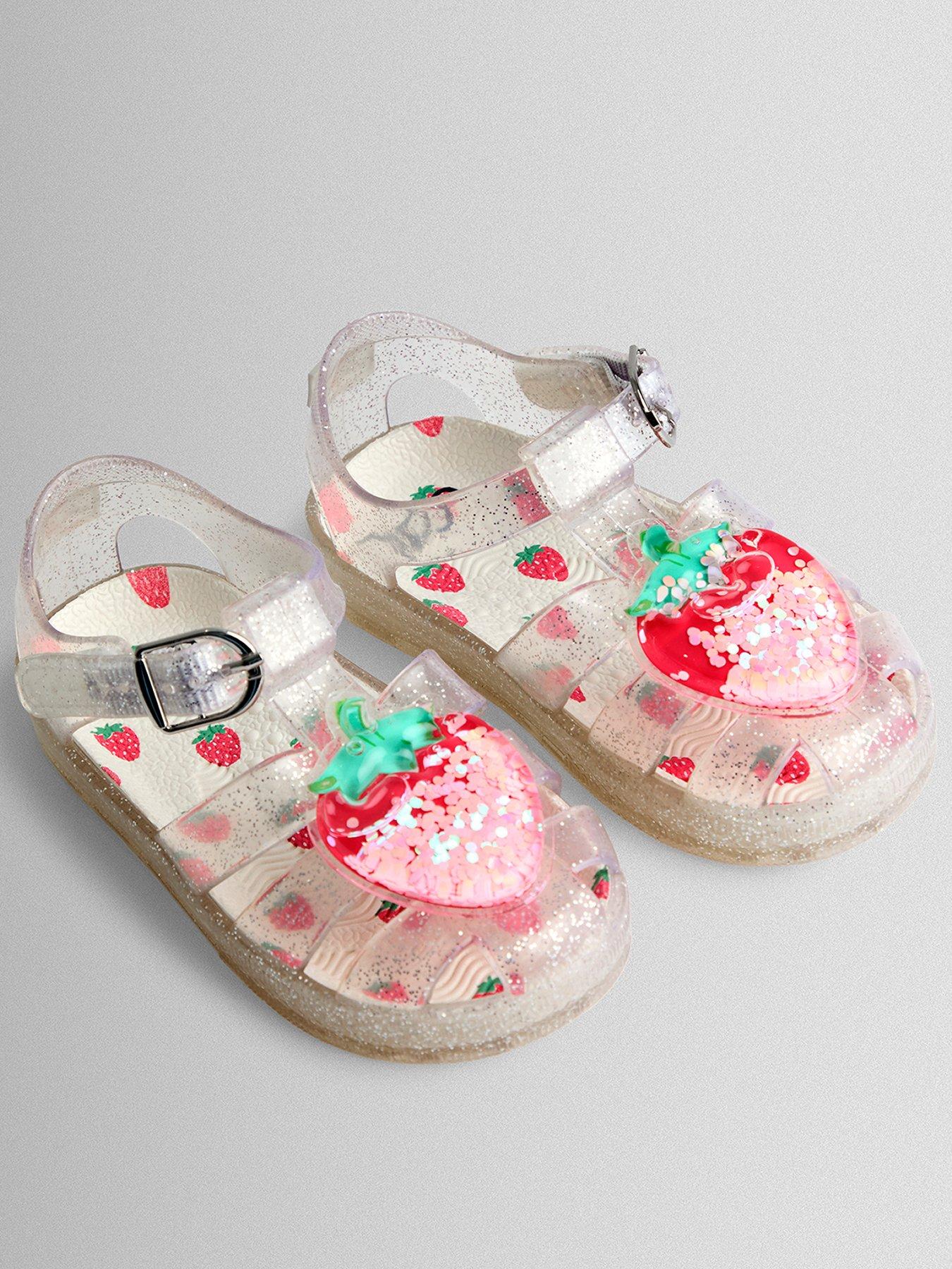 JoJo Maman Bebe Toddler Girls Strawberry Glitter Jelly Sandals, Pink, Size 6 Younger