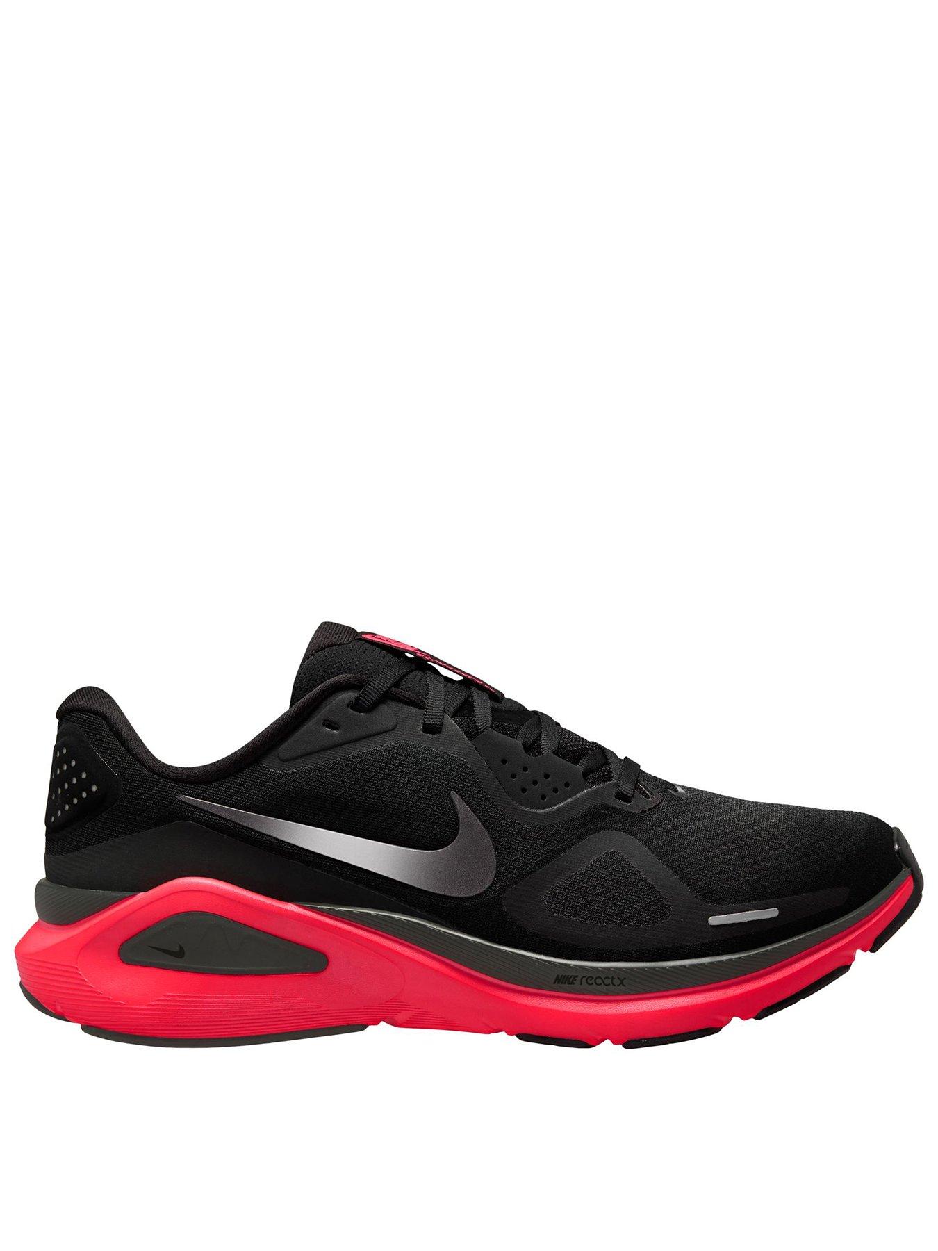 Nike Nike Mens Running Structure 26 Trainers, Black/Mtlc Dark Grey- Crimson, Size 7.5, Men