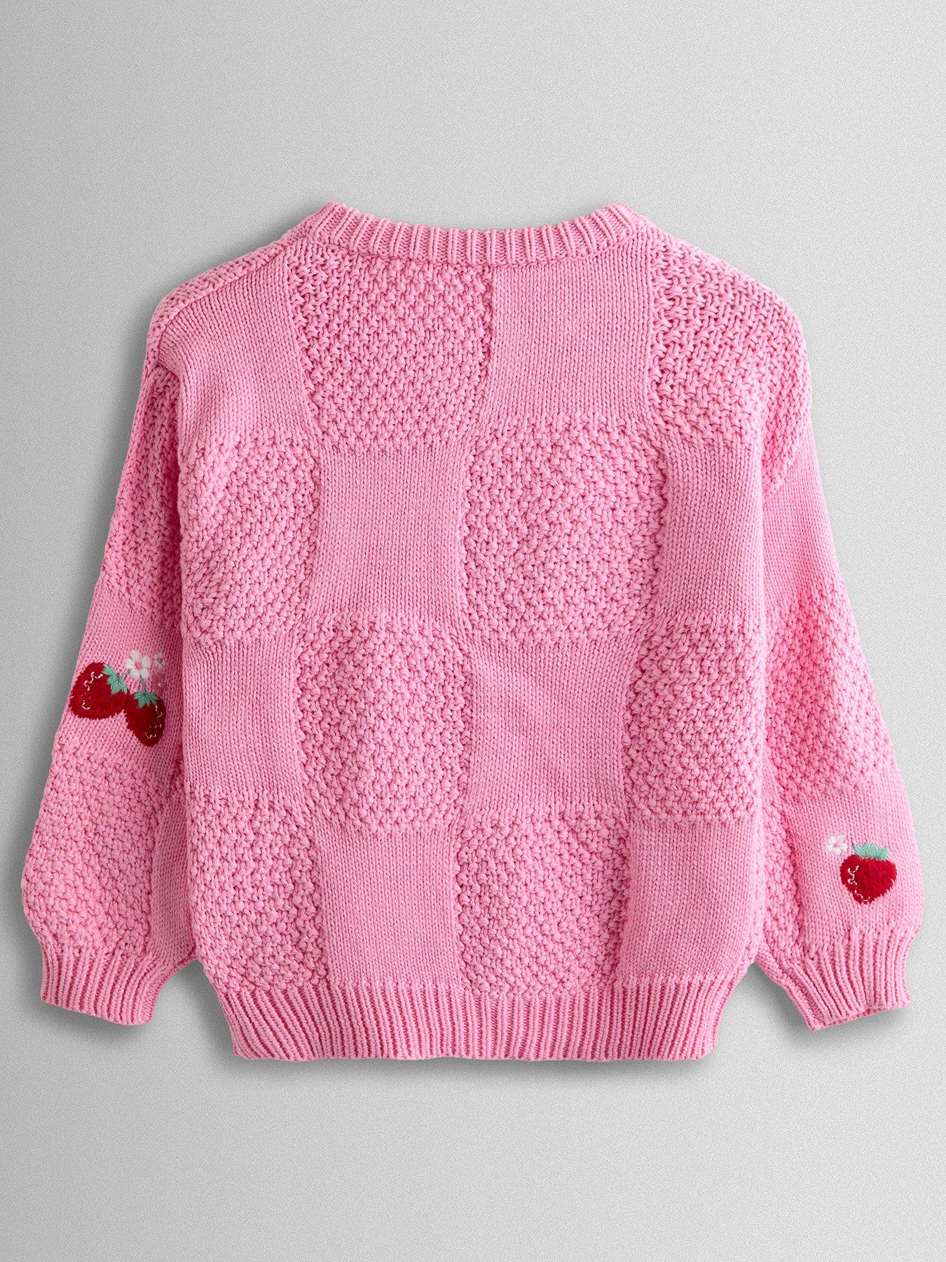 Image 2 of 3 of JoJo Maman Bebe Toddler Girls Strawberry Embroidered Textured Cardigan - Pink