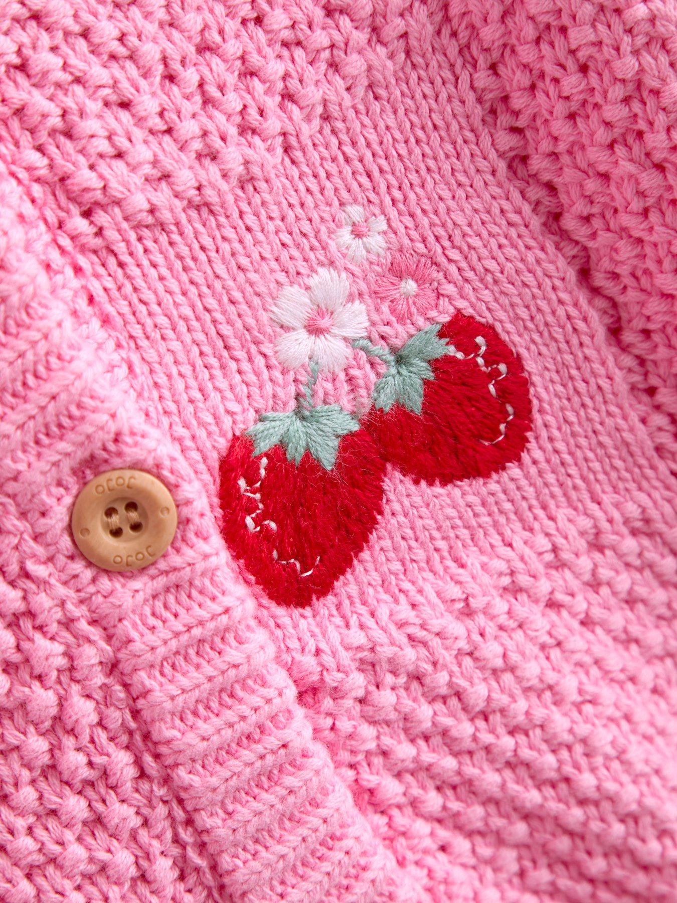 Image 3 of 3 of JoJo Maman Bebe Toddler Girls Strawberry Embroidered Textured Cardigan - Pink
