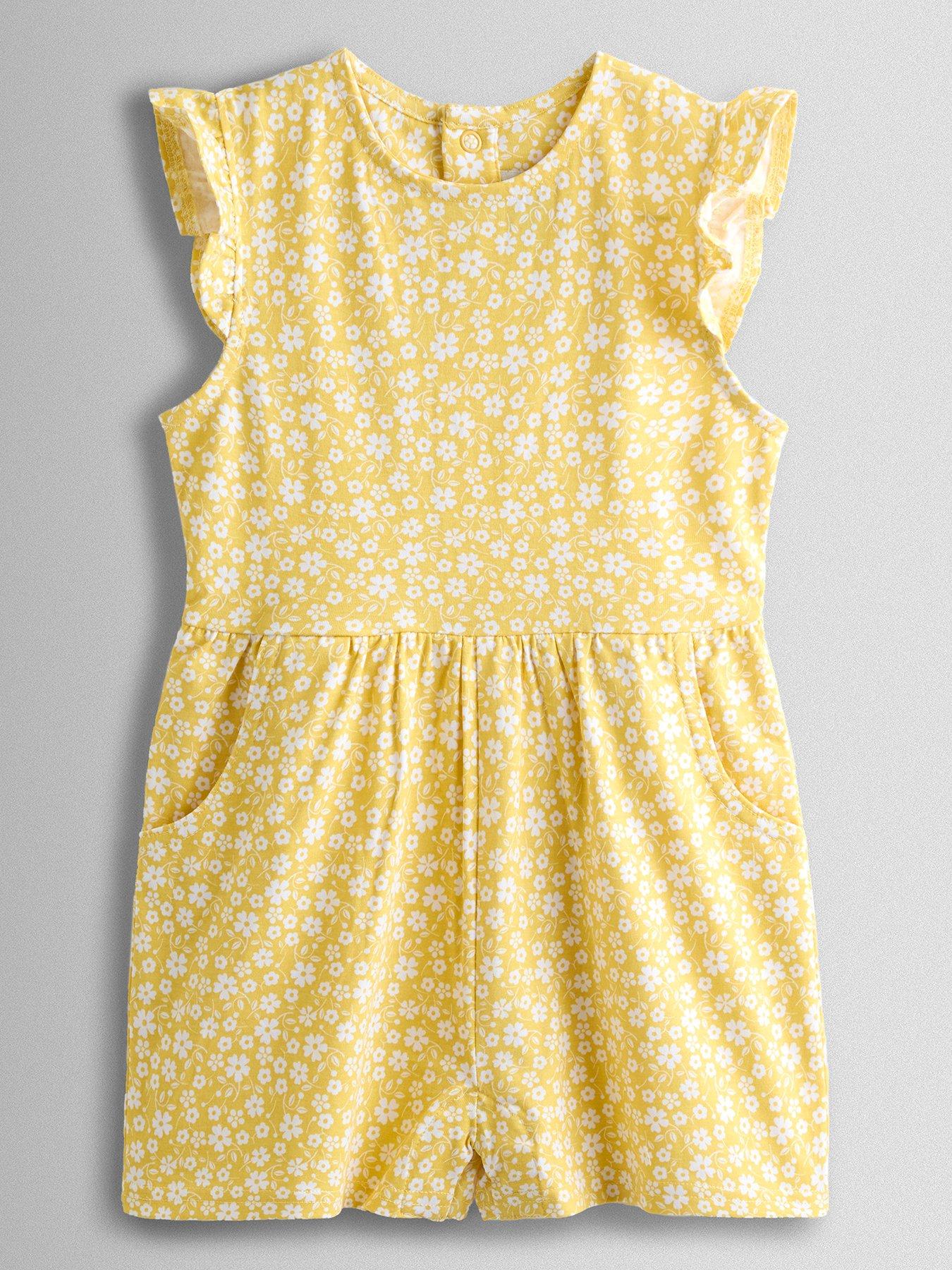 JoJo Maman Bebe Toddler Girls Ditsy Frill Sleeve Jumpsuit - Yellow