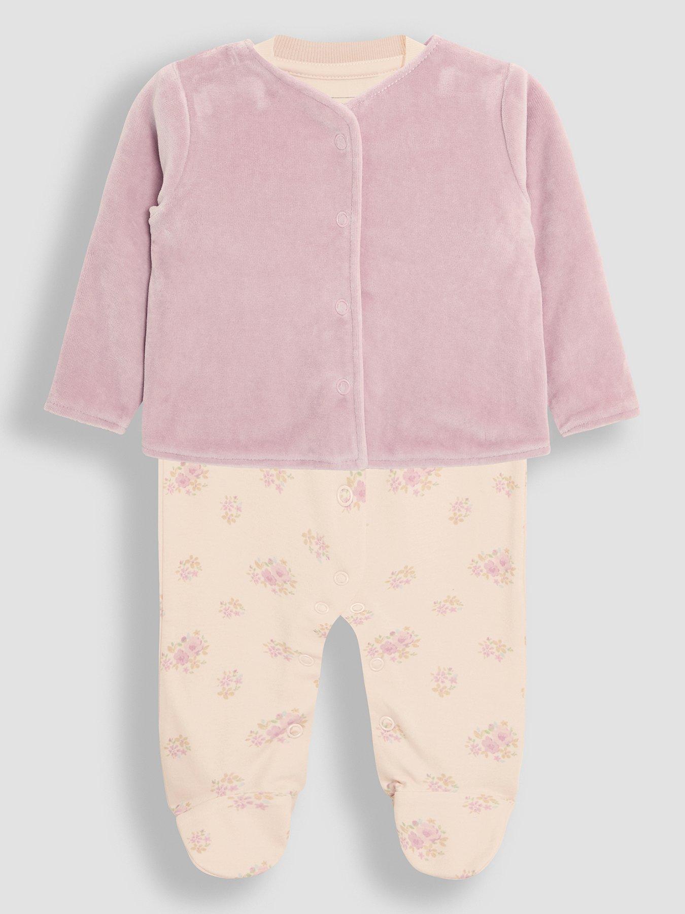 JoJo Maman Bebe Baby Girls 2 Piece Sleepsuit  &  Velour Jacket Set - Multi