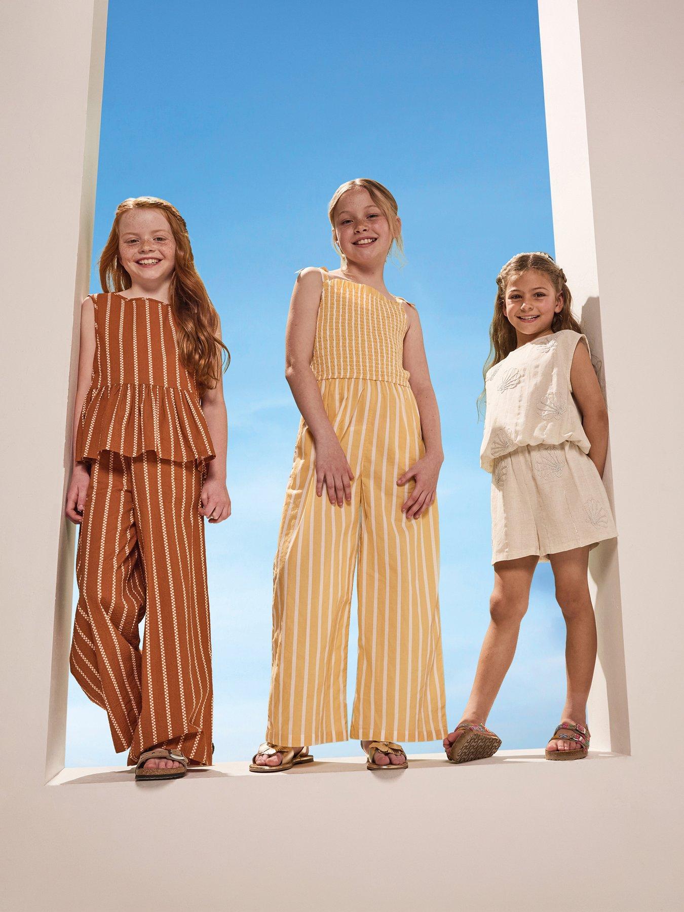 The Very Collection Girls Peplum Top And Trouser Stripe Set - Brown / Orange