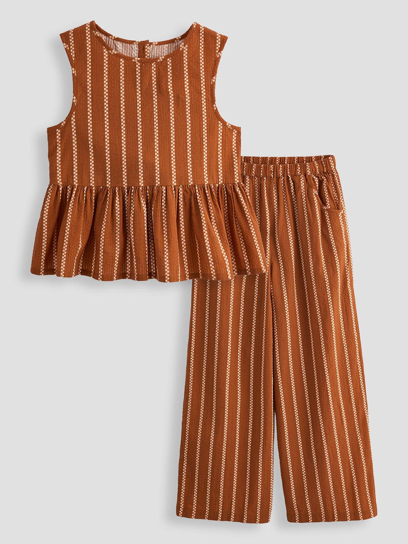 Image 2 of 6 of The Very Collection Girls Peplum Top And Trouser Stripe Set - Brown / Orange
