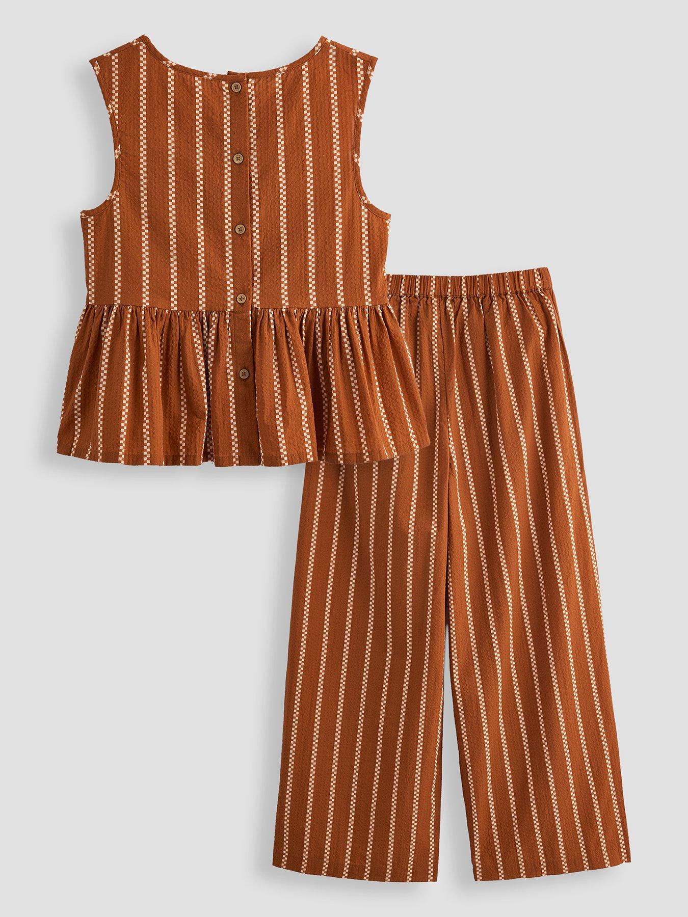 Image 3 of 6 of The Very Collection Girls Peplum Top And Trouser Stripe Set - Brown / Orange