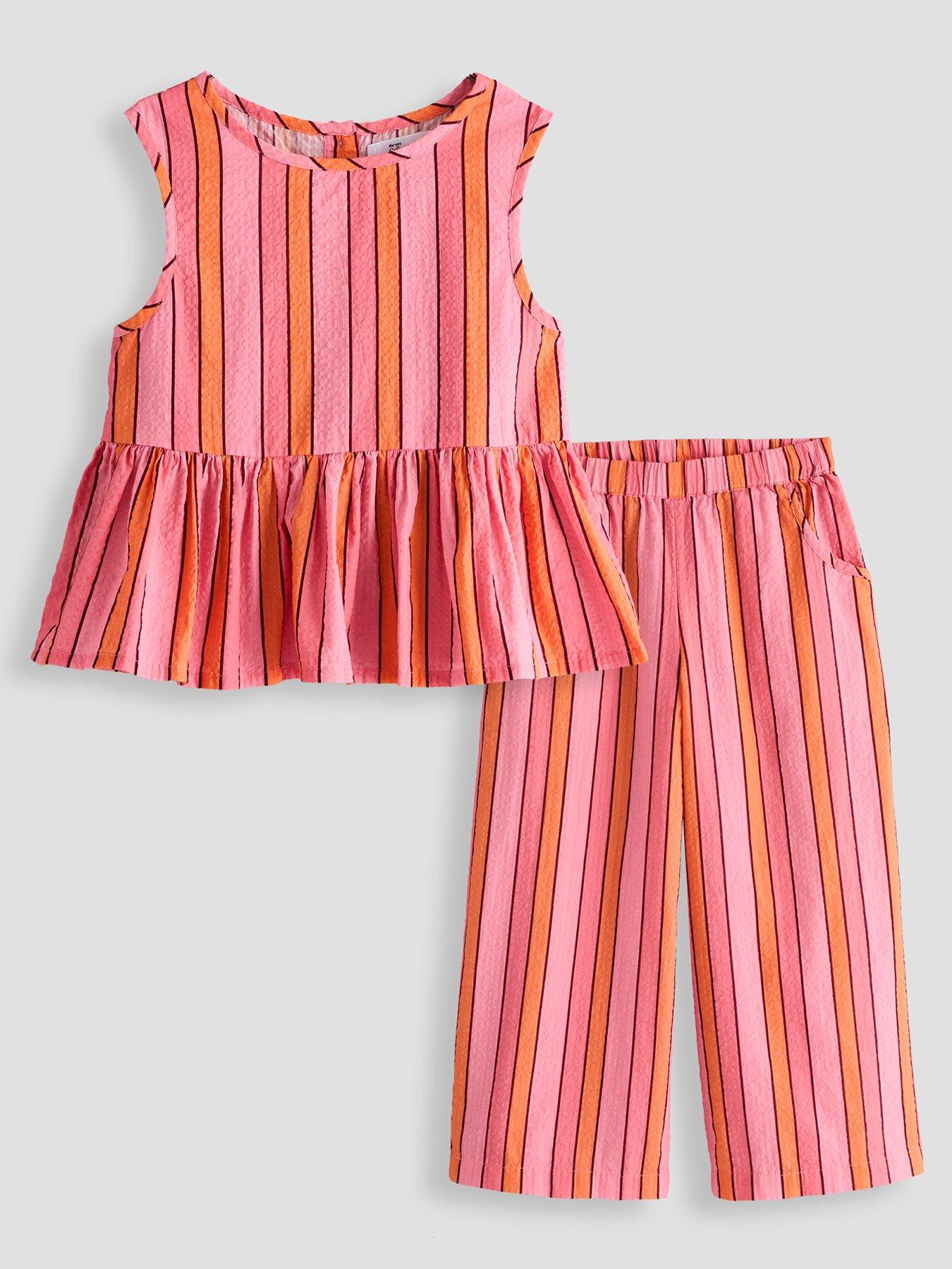 Image 1 of 4 of The Very Collection Girls Peplum Top And Trouser Stripe Set - Pink