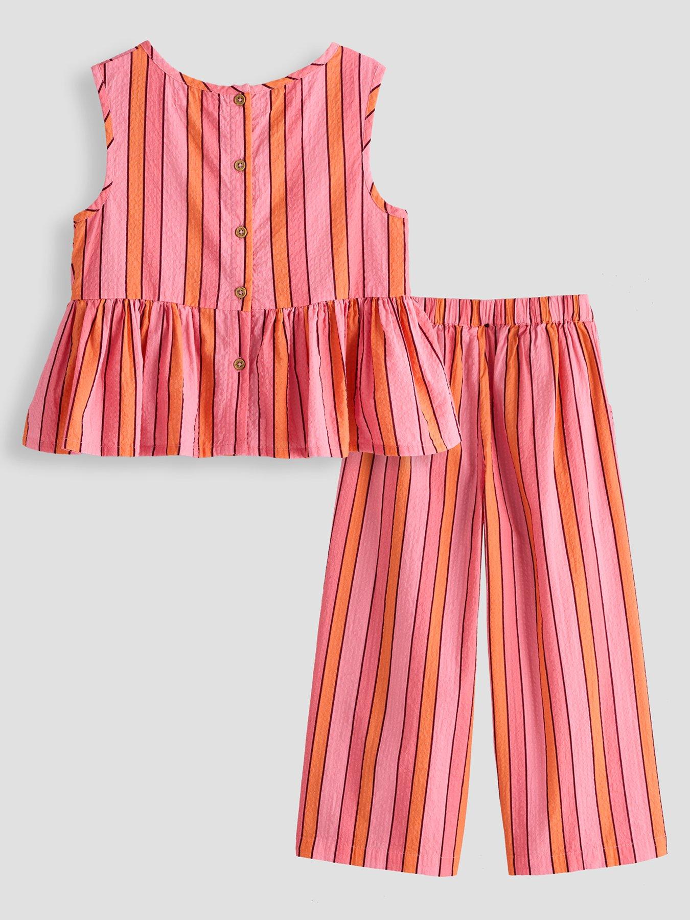 Image 2 of 4 of The Very Collection Girls Peplum Top And Trouser Stripe Set - Pink