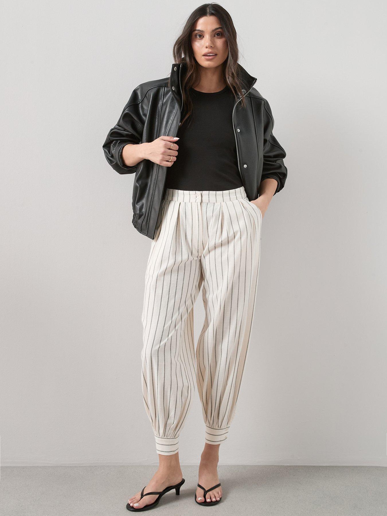Image 1 of 6 of The Very Collection Stripe Balloon Trousers - Cream